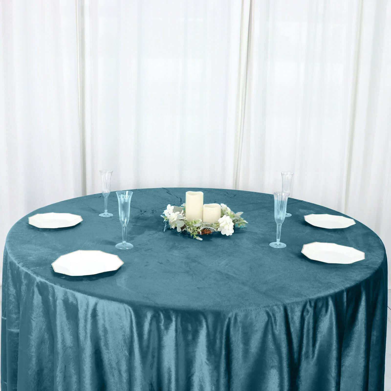 Premium Velvet 120 Round Tablecloth Peacock Teal - Reusable Soft & Seamless Table Cover