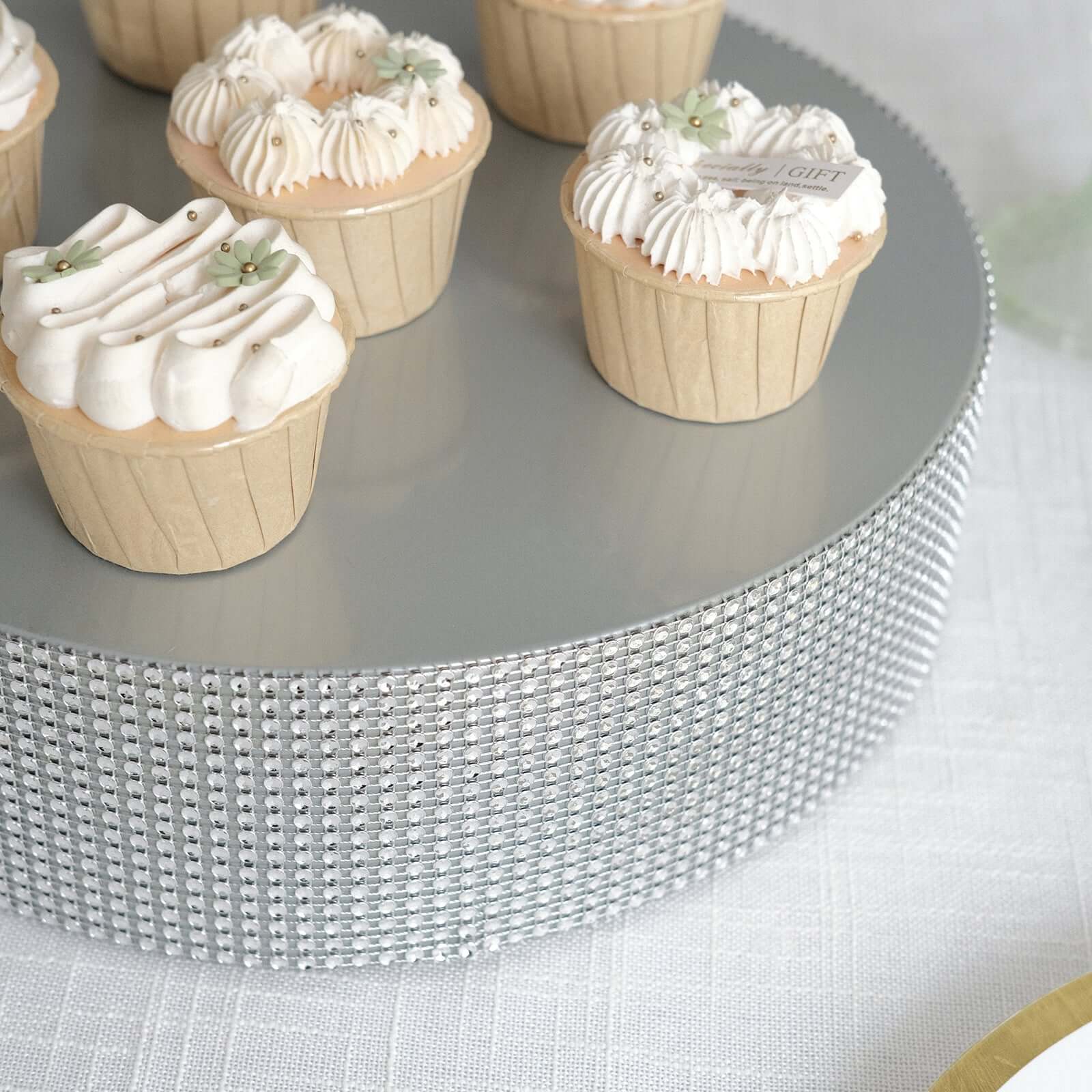 Metal Pedestal Cake Stand Round Design with Rhinestones Silver - Cupcake Holder and Dessert Table Centerpiece 12