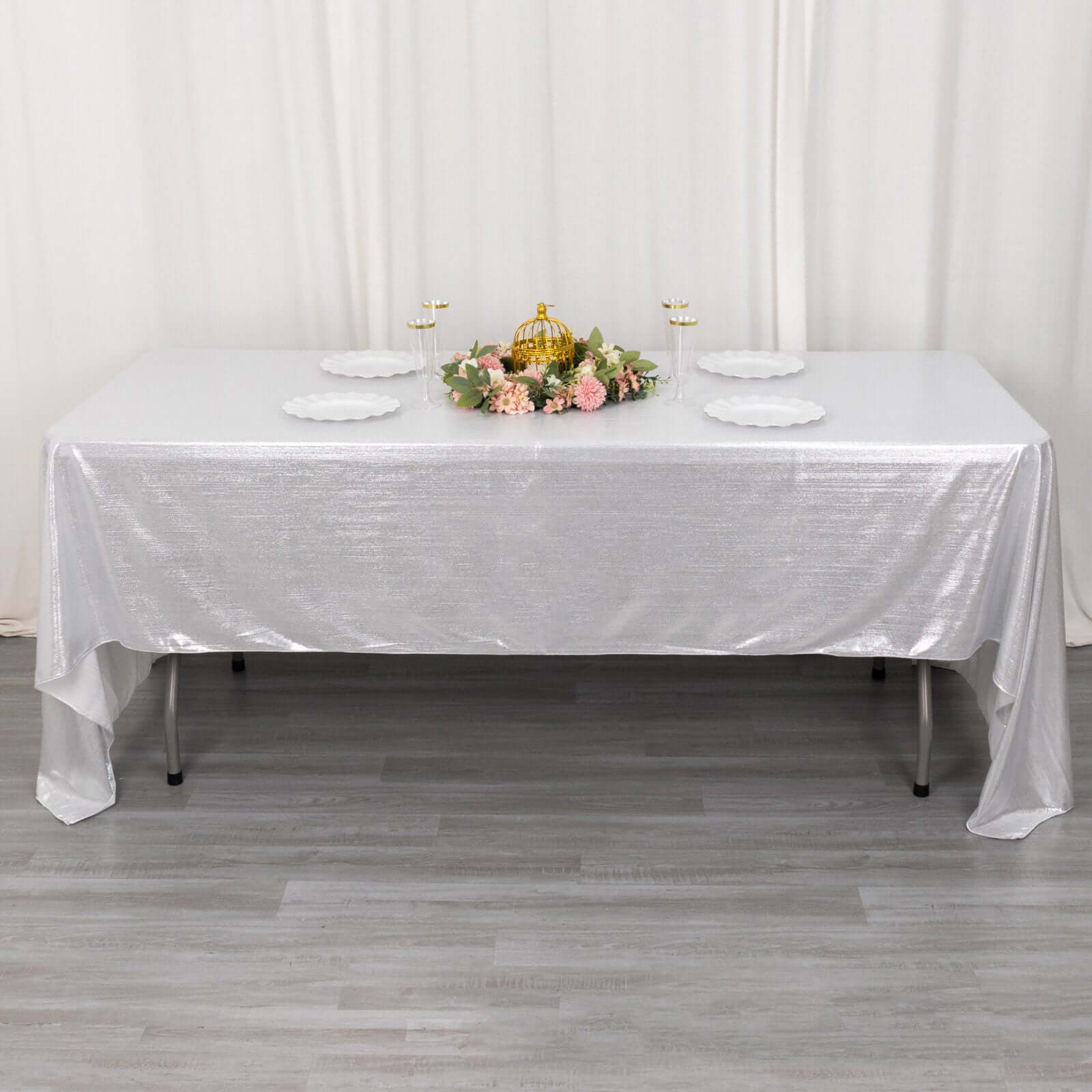 Sequin Dots Polyester 60x126 Rectangle Tablecloth Shimmering Silver - Wrinkle Free & Sparkling Table Cover