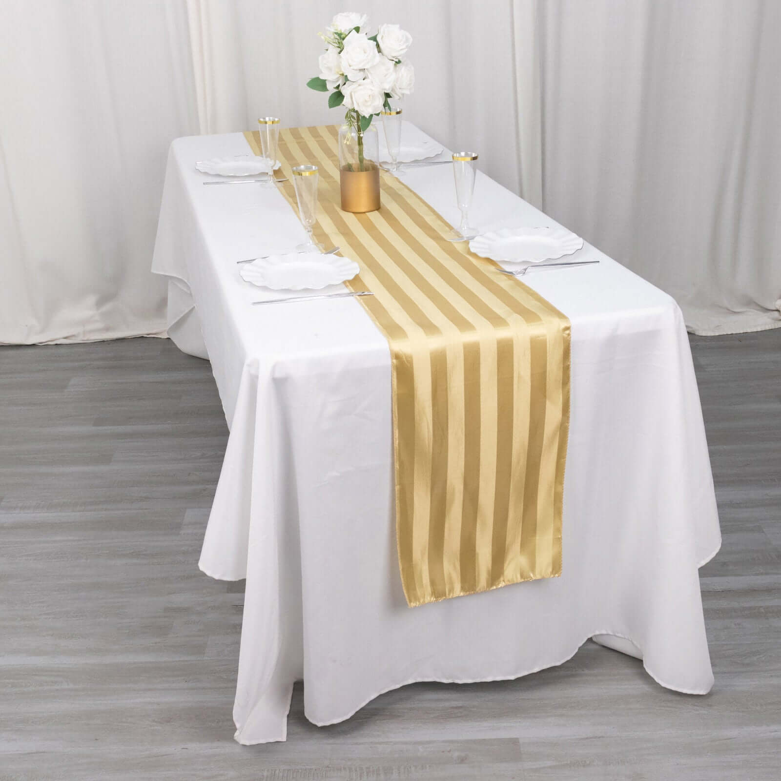 Satin 12x108 Table Runner Champagne - Stripe Table Decor