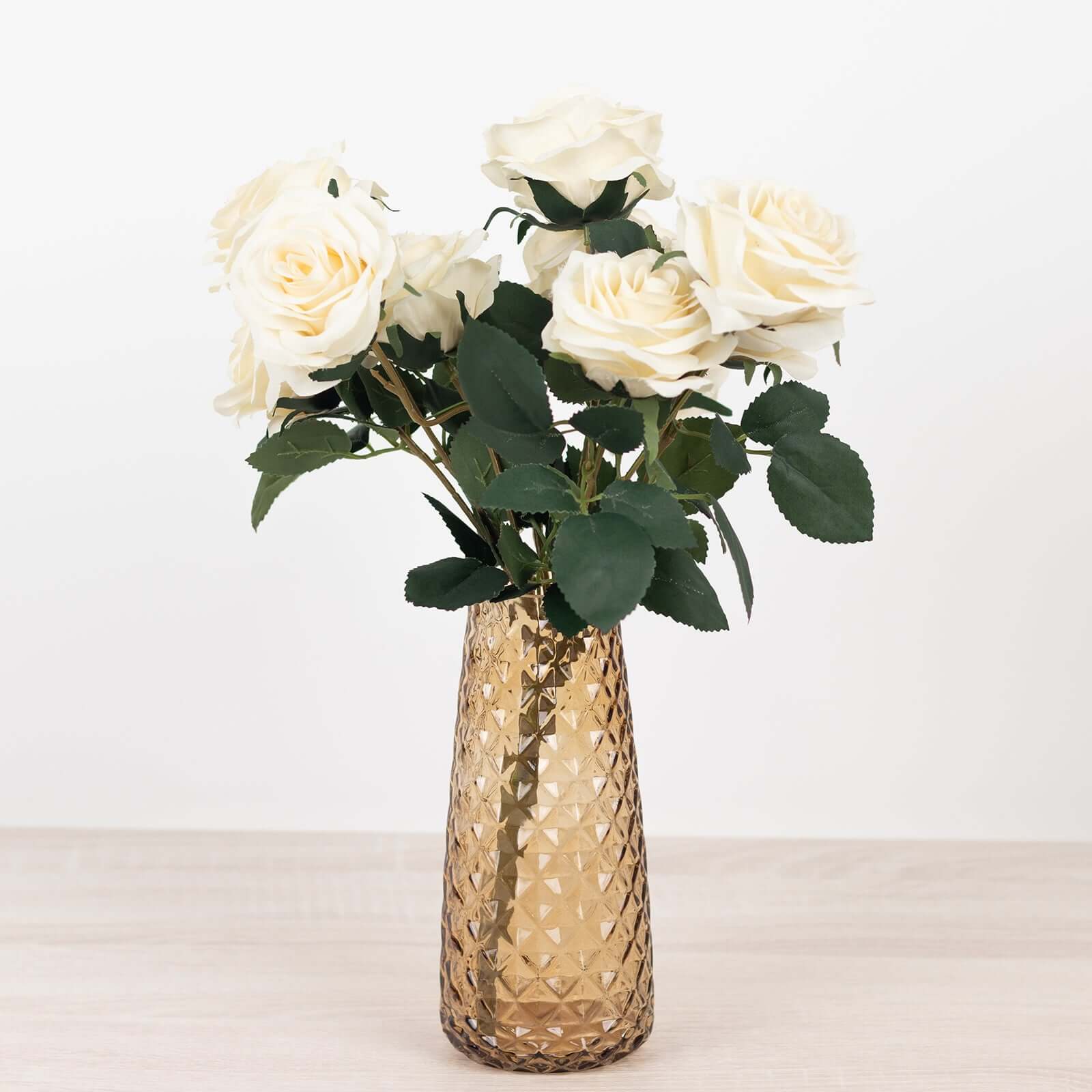 6-Pack Glass Urn Vases Amber Gold with Diamond Crystal Cut Pattern - Stylish Decorative Design for Event Decor 8.5