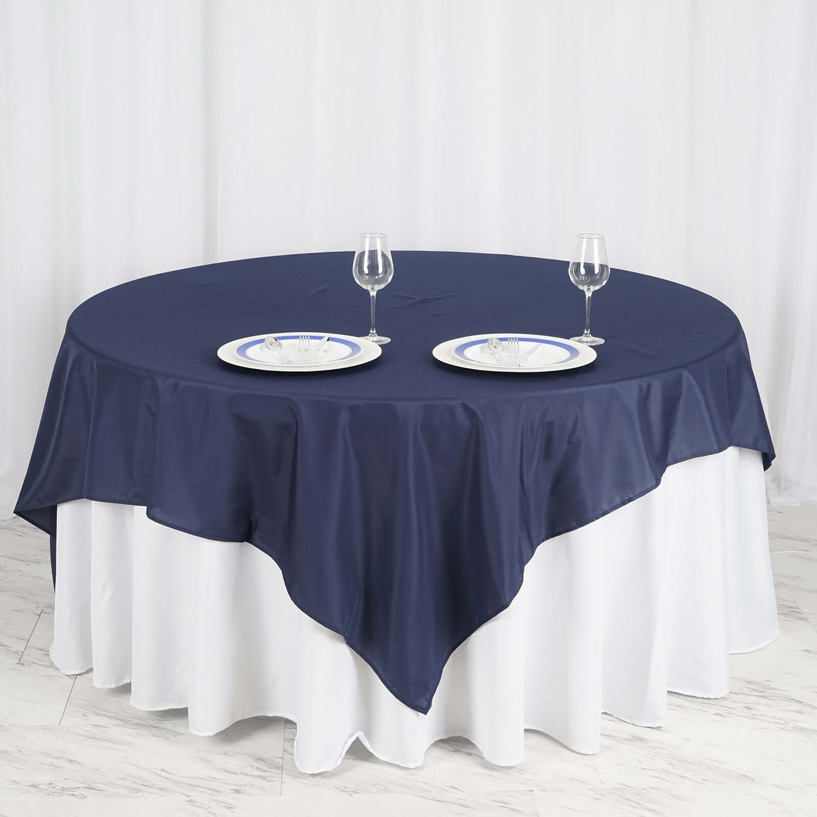 Polyester 90x90 Table Overlay Square Tablecloth Navy Blue - Wrinkle-Resistant & Durable Table Cover