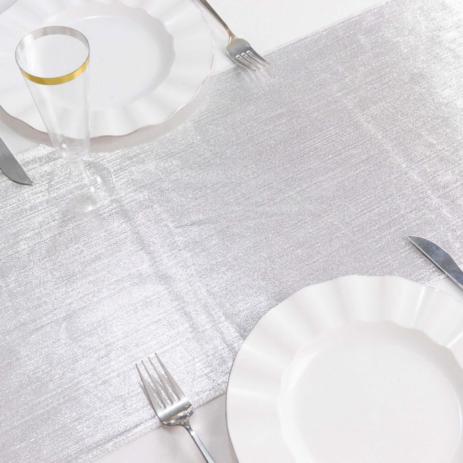 Polyester 12x108 Table Runner Silver Shimmer Sequin Dots - Wrinkle-Free Finish Table Linen