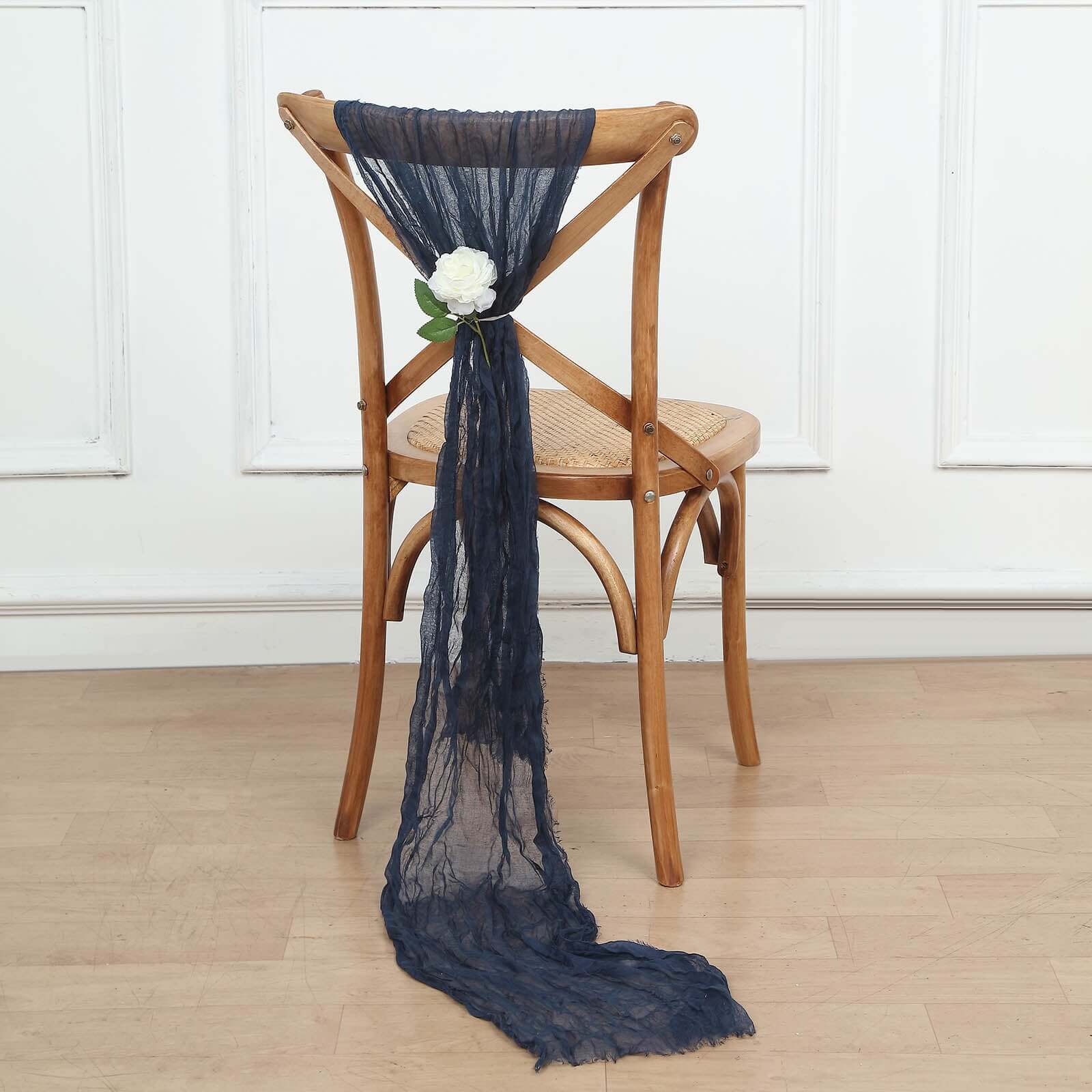 5 Pack Cheesecloth Gauze 16x88 Chair Sashes Navy Blue - Boho Chair Decorations