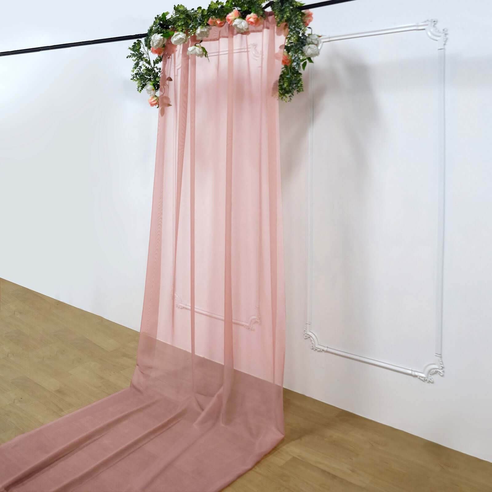 5ftx14ft Premium Dusty Rose Chiffon Curtain Panel, Durable Flame Resistant Backdrop Ceiling Drapery With Rod Pocket