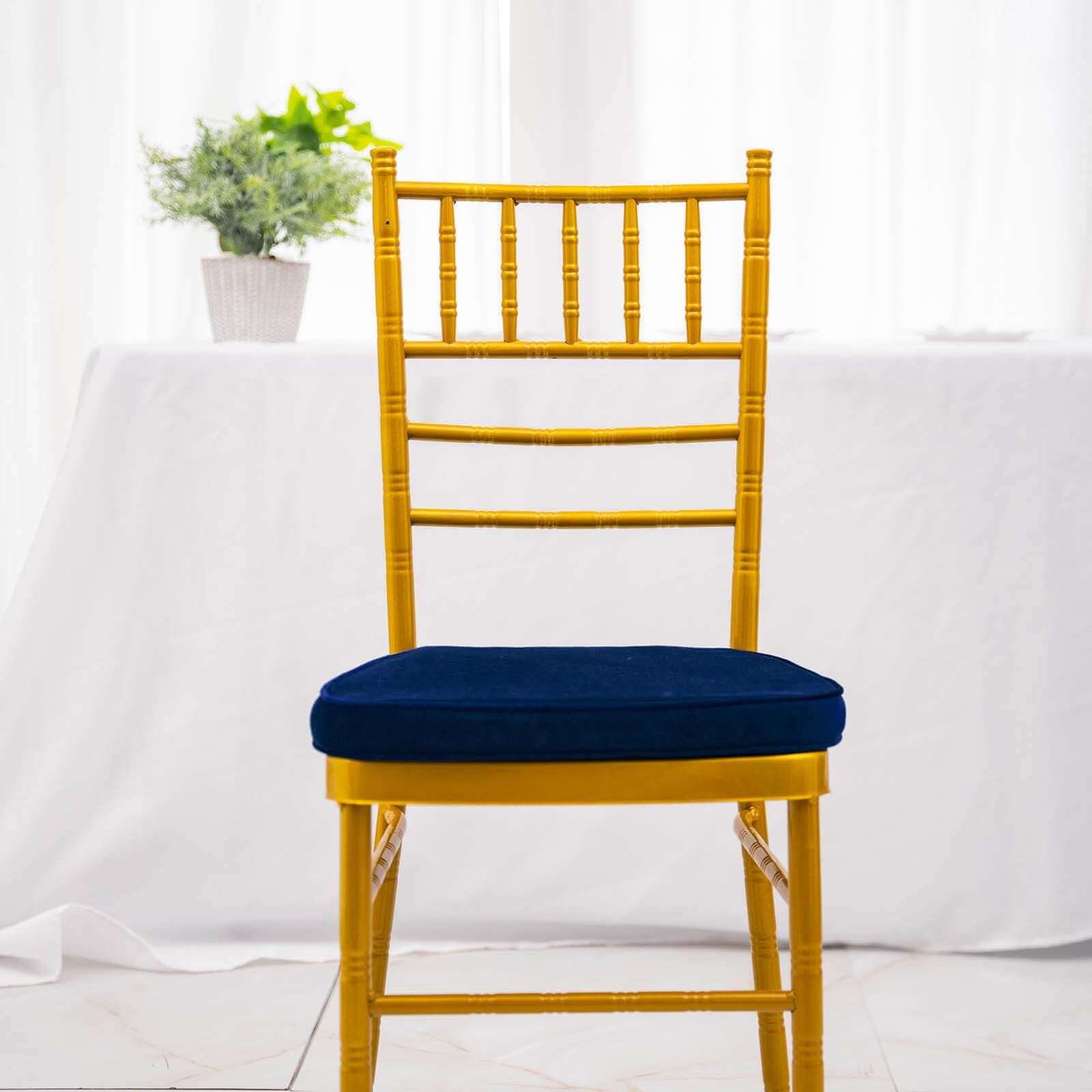 Velvet Chair Cushion with 2 Thick Memory Foam and Ties Navy Blue - Removable Cover for Chiavari Chairs