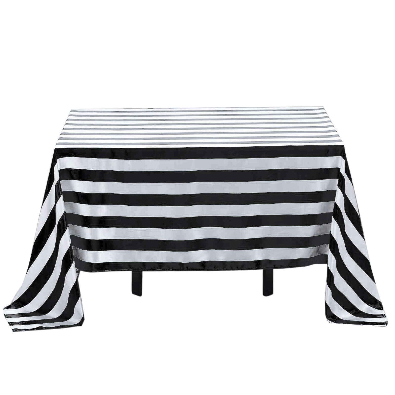 Satin 60x102 Rectangle Tablecloth Black/White - Stripe Design with Stylish Smooth Finish Table Cover