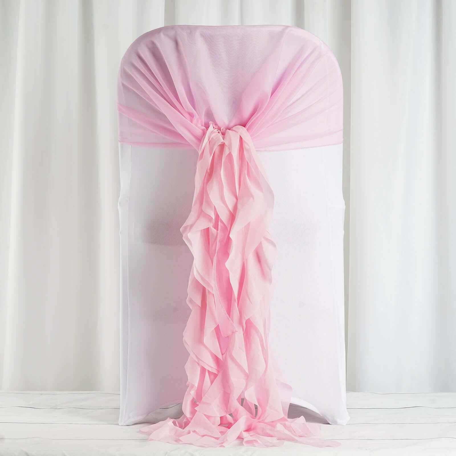 1 Set Chiffon Hoods Chair Sashes with Willow Ruffles Design Pink - Stylish Chair Bow Decor