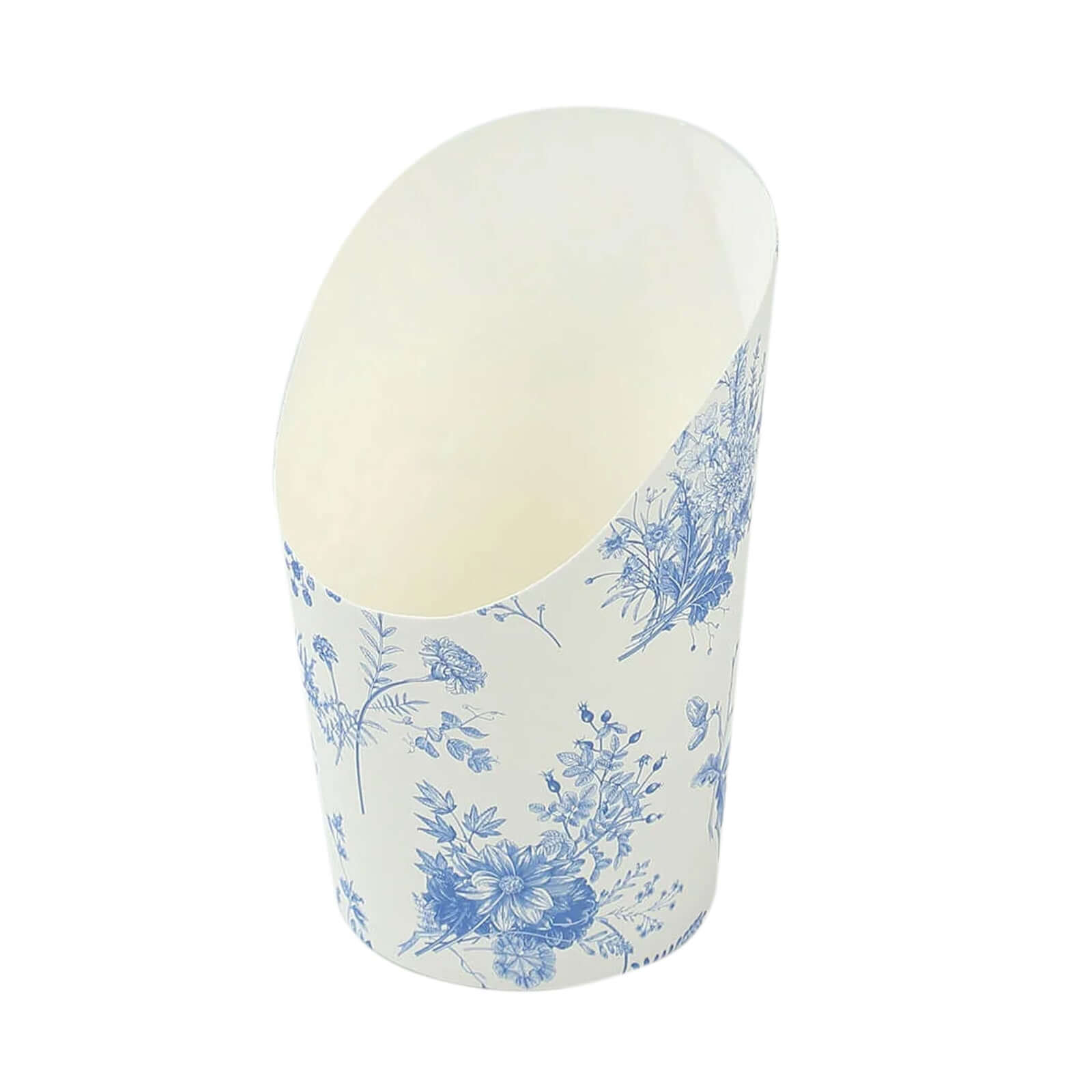 50-Pack Paper Popcorn Box Cone Cups French Toile Floral Pattern White Blue - Perfect for Snacks 14oz