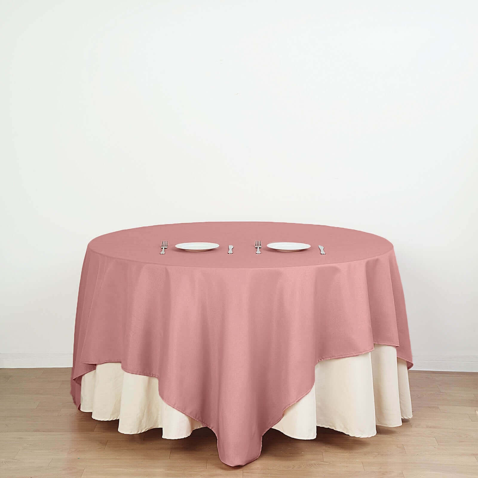 Polyester 90x90 Table Overlay Square Tablecloth Dusty Rose - Wrinkle-Resistant & Durable Table Cover