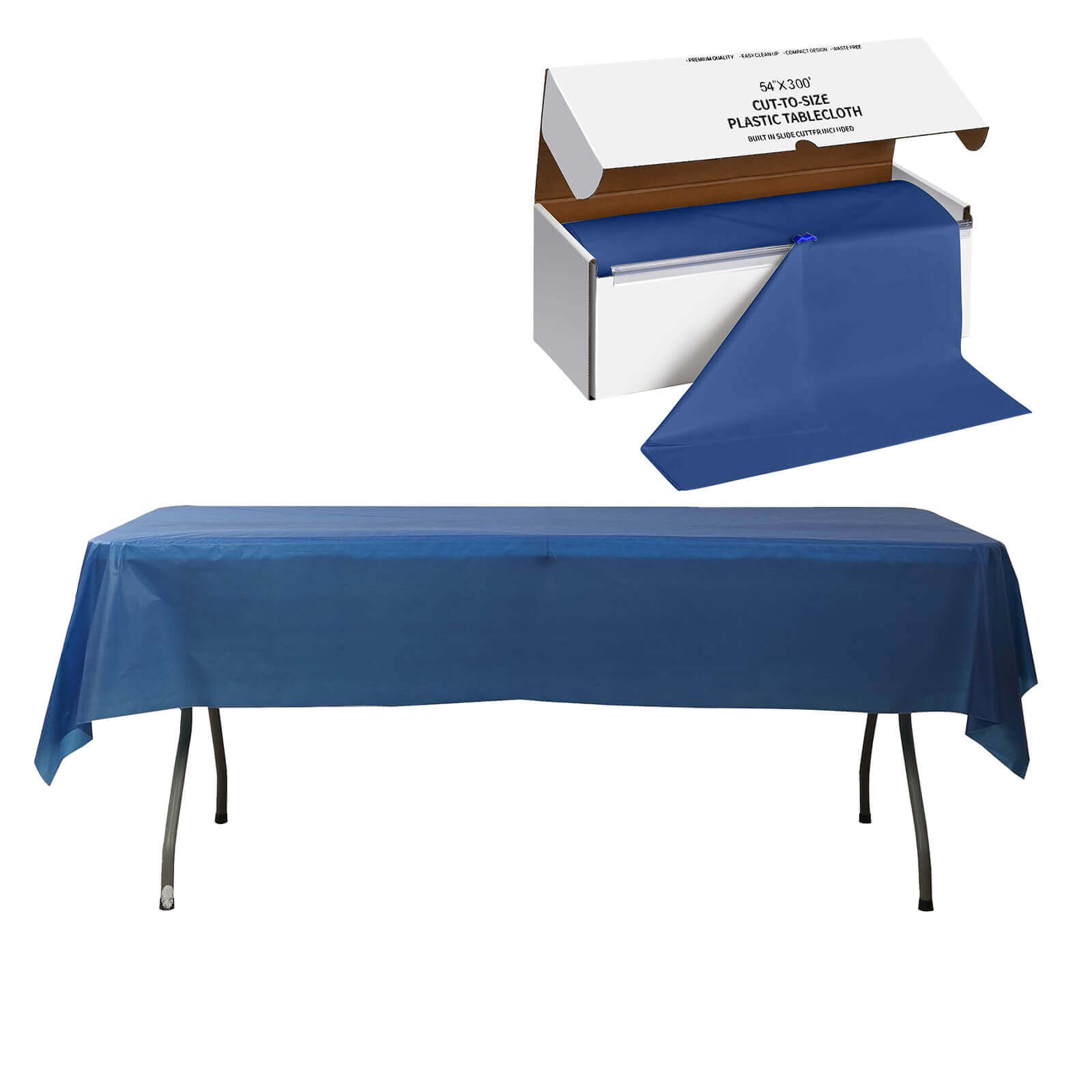 Plastic Table Cover Roll Navy Blue with Slide Cutter - Customizable Disposable Tablecloth Roll 54x300ft