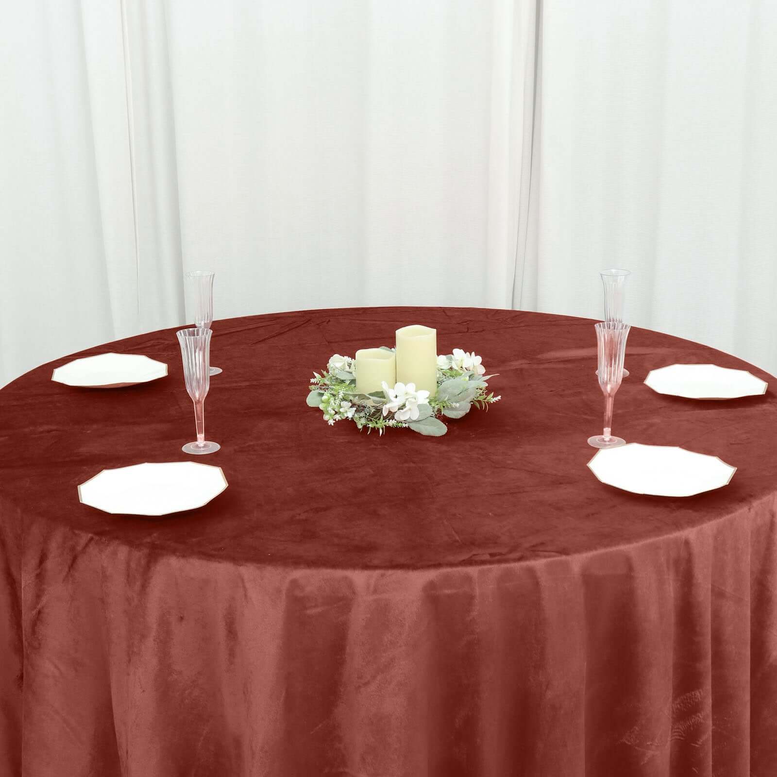 Premium Velvet 120 Round Tablecloth Terracotta (Rust) - Reusable Soft & Seamless Table Cover