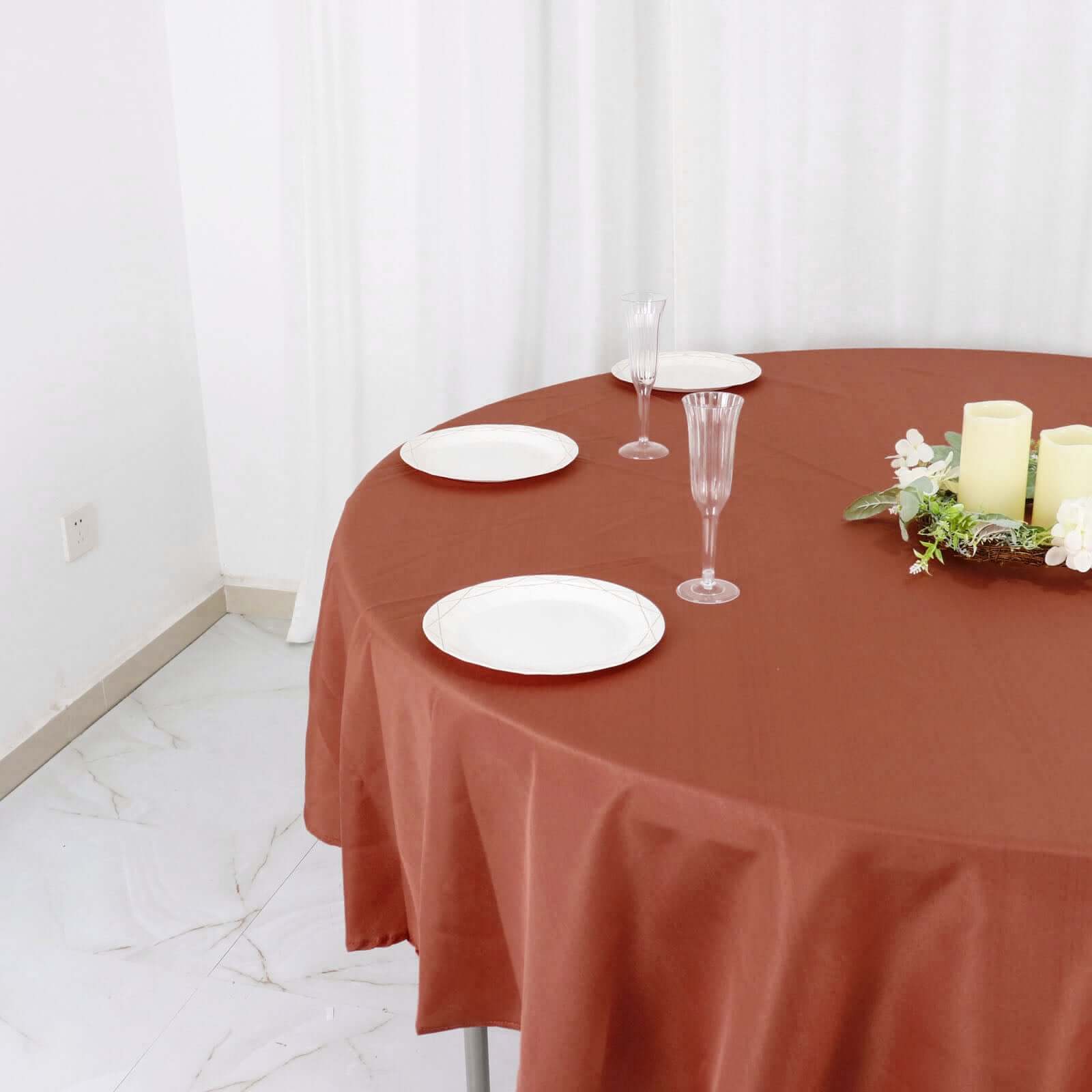 Polyester 90 Round Tablecloth Terracotta (Rust) - Stain & Wrinkle-Resistant Table Cover