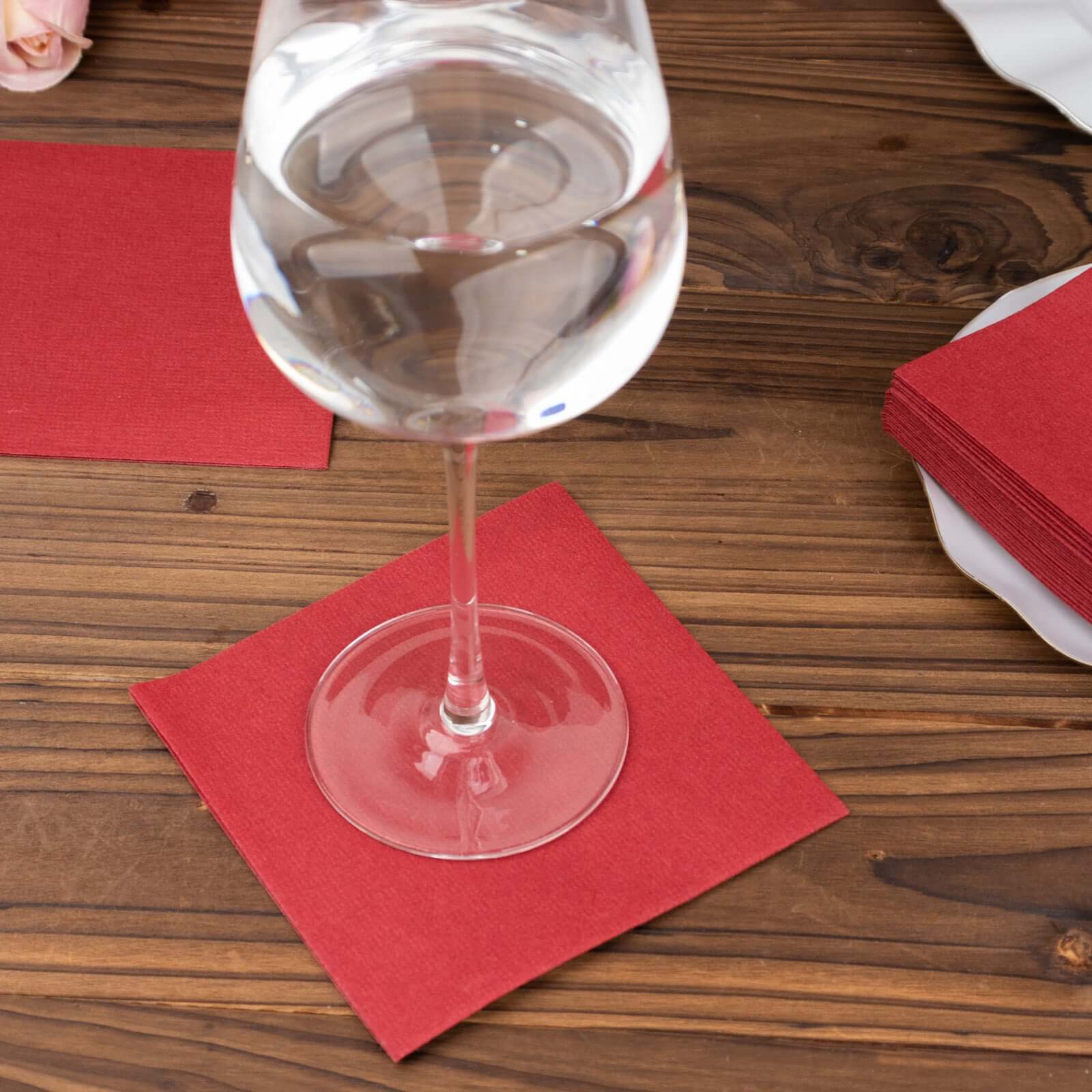 20-Pack Paper Linen-Like Cocktail Napkins Burgundy - Disposable 5x5 Airlaid Soft Napkins