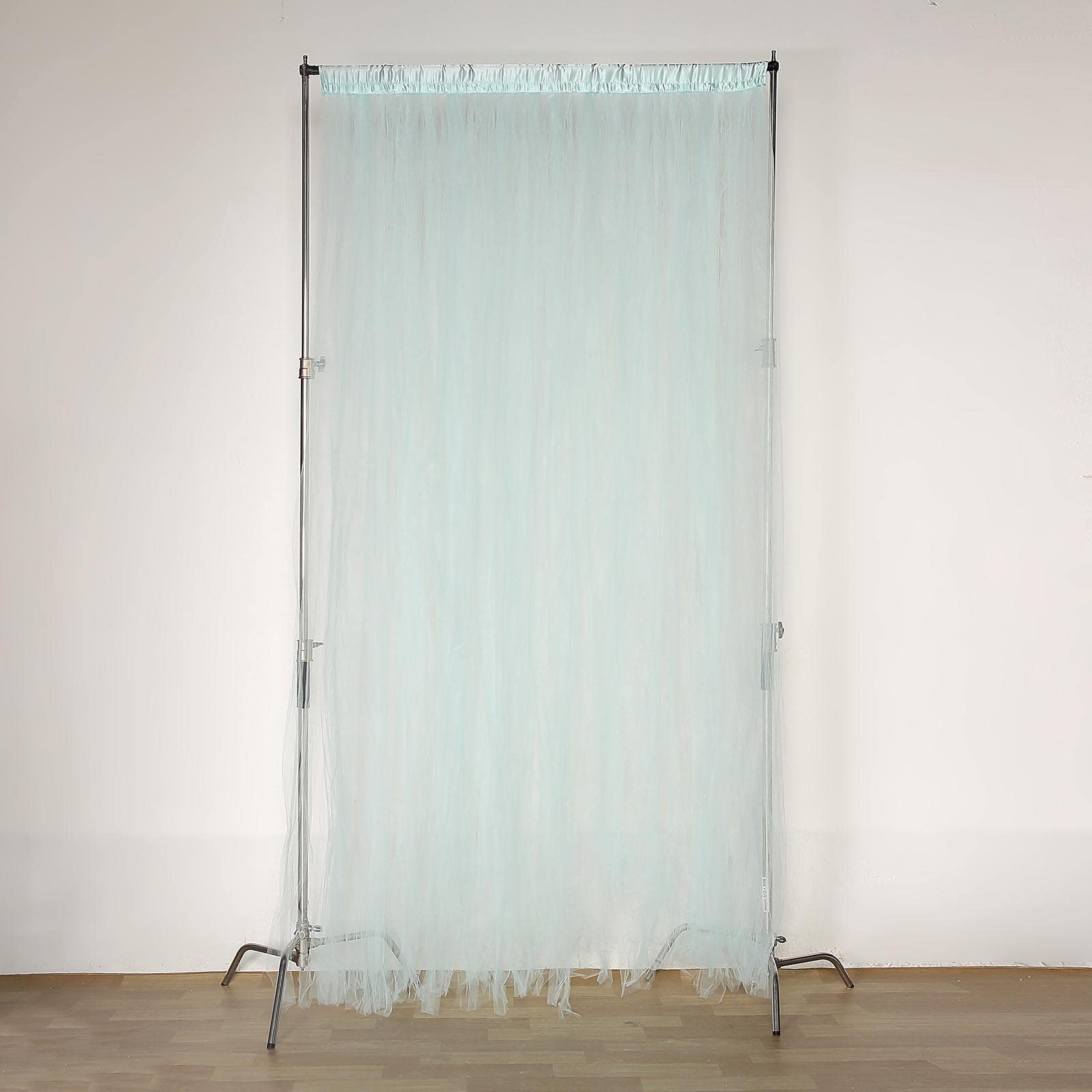 5ftx10ft Light Blue Dual Sided Sheer Tulle Event Curtain Drapes With Satin Header, Rod Ready Backdrop Event Panel