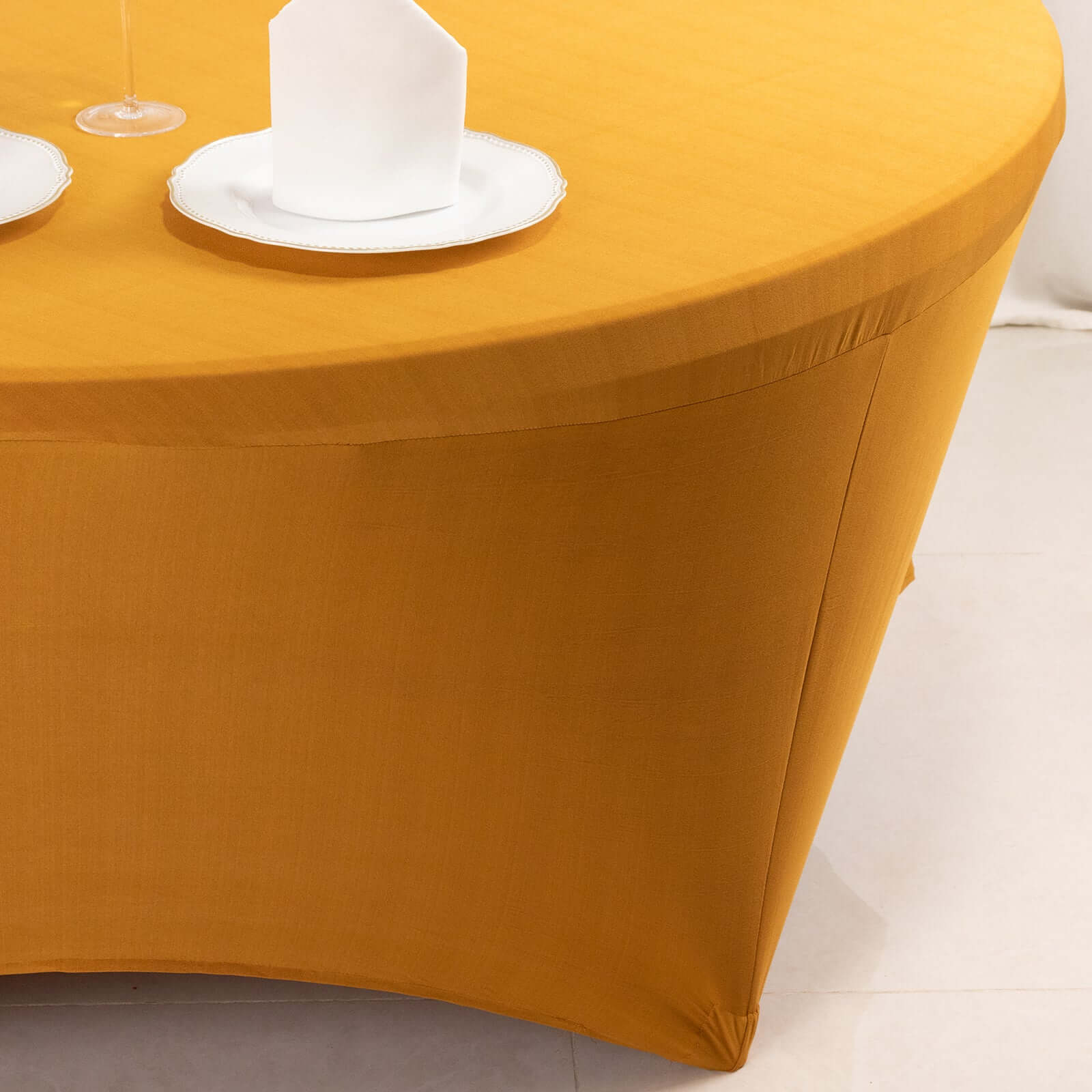 Stretch Spandex 6ft Round Tablecloth Gold - Durable Form-Fitting Table Cover for Events & Presentations