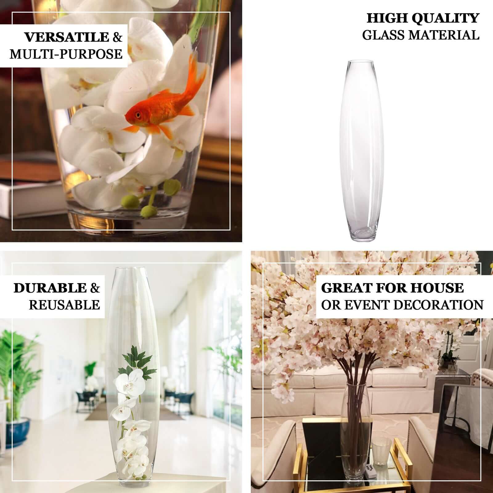 Glass Vase Cylinder Design Tapered Clear - Durable Heavy Duty Flower Centerpiece for Events 31