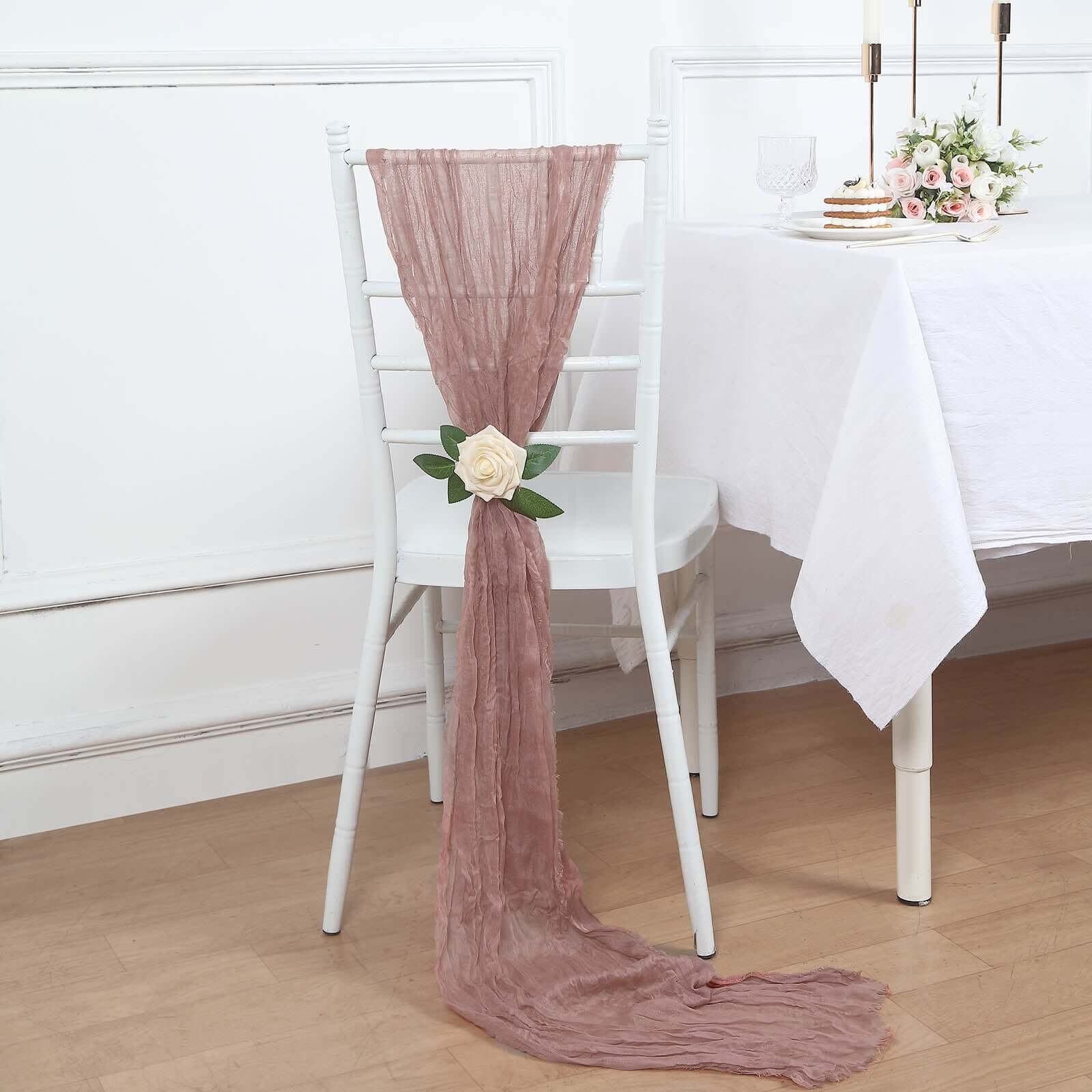 5 Pack Cheesecloth Gauze 16x88 Chair Sashes Dusty Rose - Stylish Boho Decor for Weddings & Gatherings