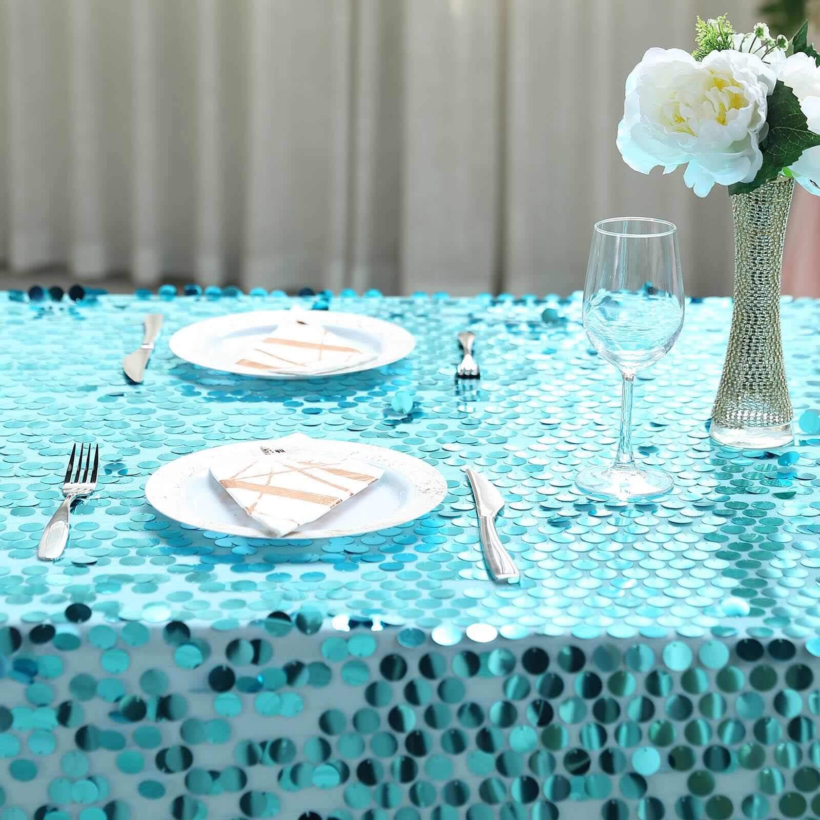 Sequin 90x156 Rectangle Tablecloth Turquoise - Seamless Big Payette Table Cover