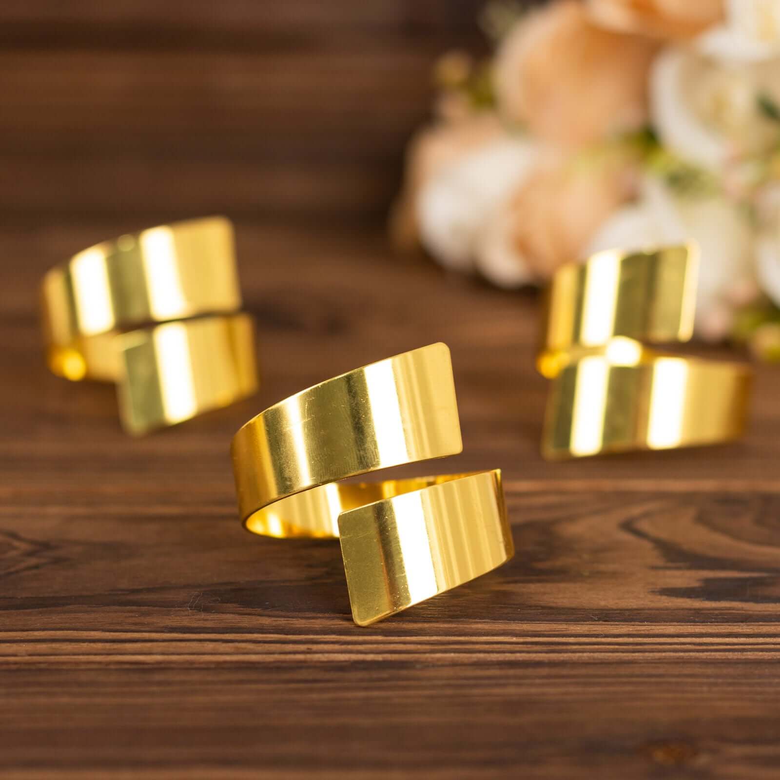 4 Pack Shiny Gold Metal Swirl Wrap Cuff Band Napkin Rings, Decorative Scroll Serviette Buckle Napkin Holders