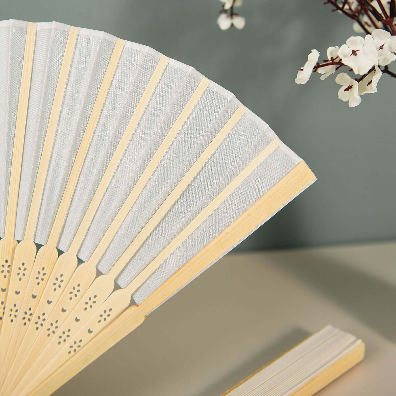 5 Pack White Asian Silk Folding Fans Party Favors, Oriental Folding Fan Favors