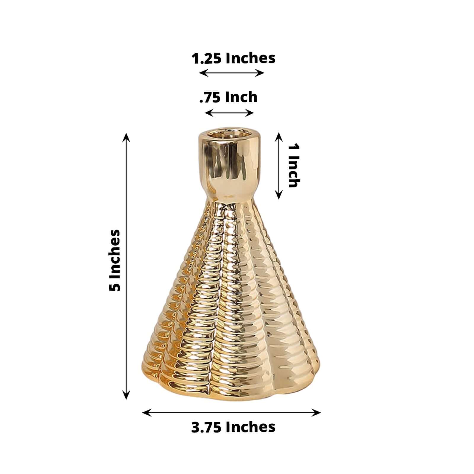 3-Pack Ceramic Taper Candle Holders Ribbed Cone Shaped Design Metallic Gold - Candlestick Stands for Decor 5