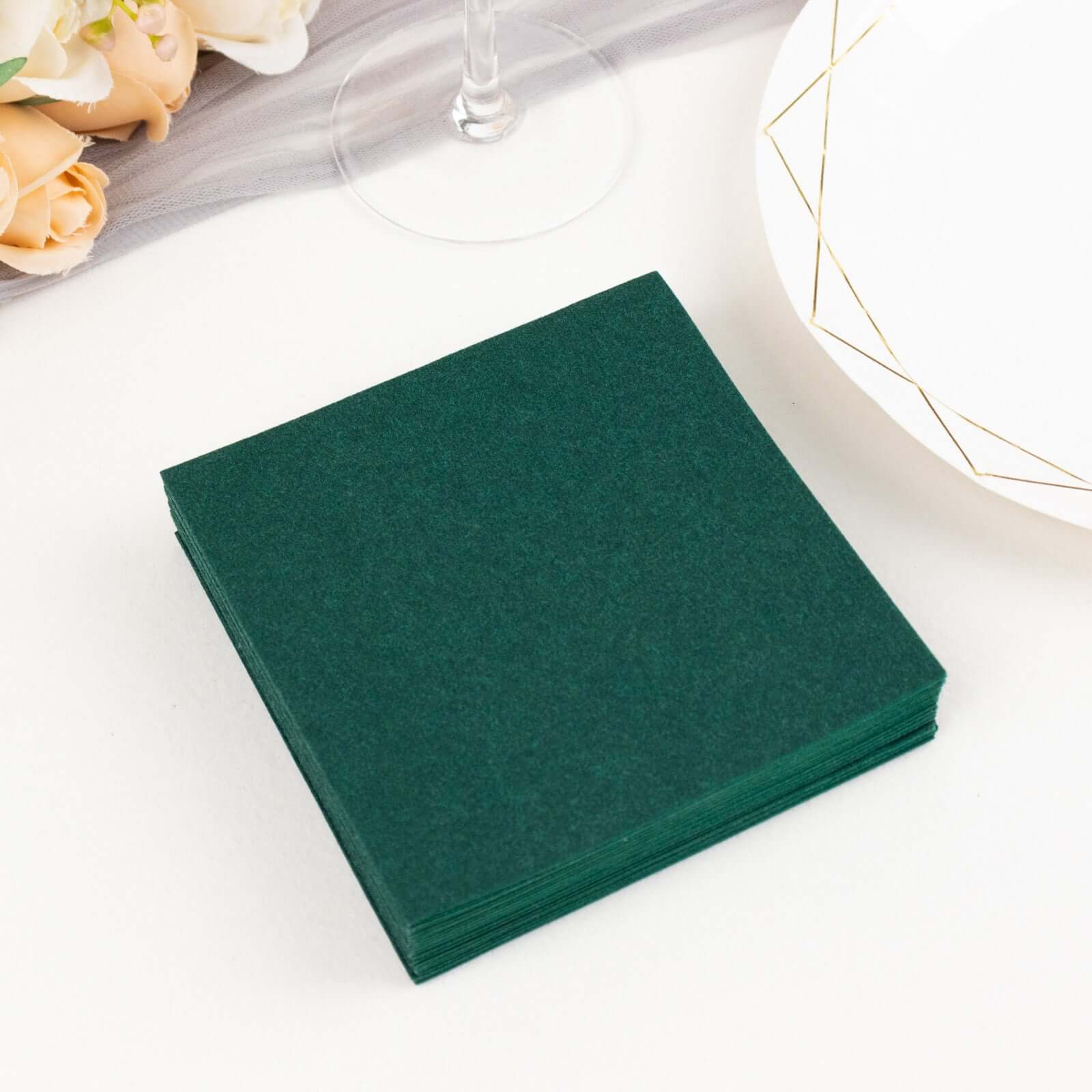 20-Pack Paper Linen-Like Cocktail Napkins Hunter Emerald Green - Disposable 5x5 Airlaid Soft Napkins