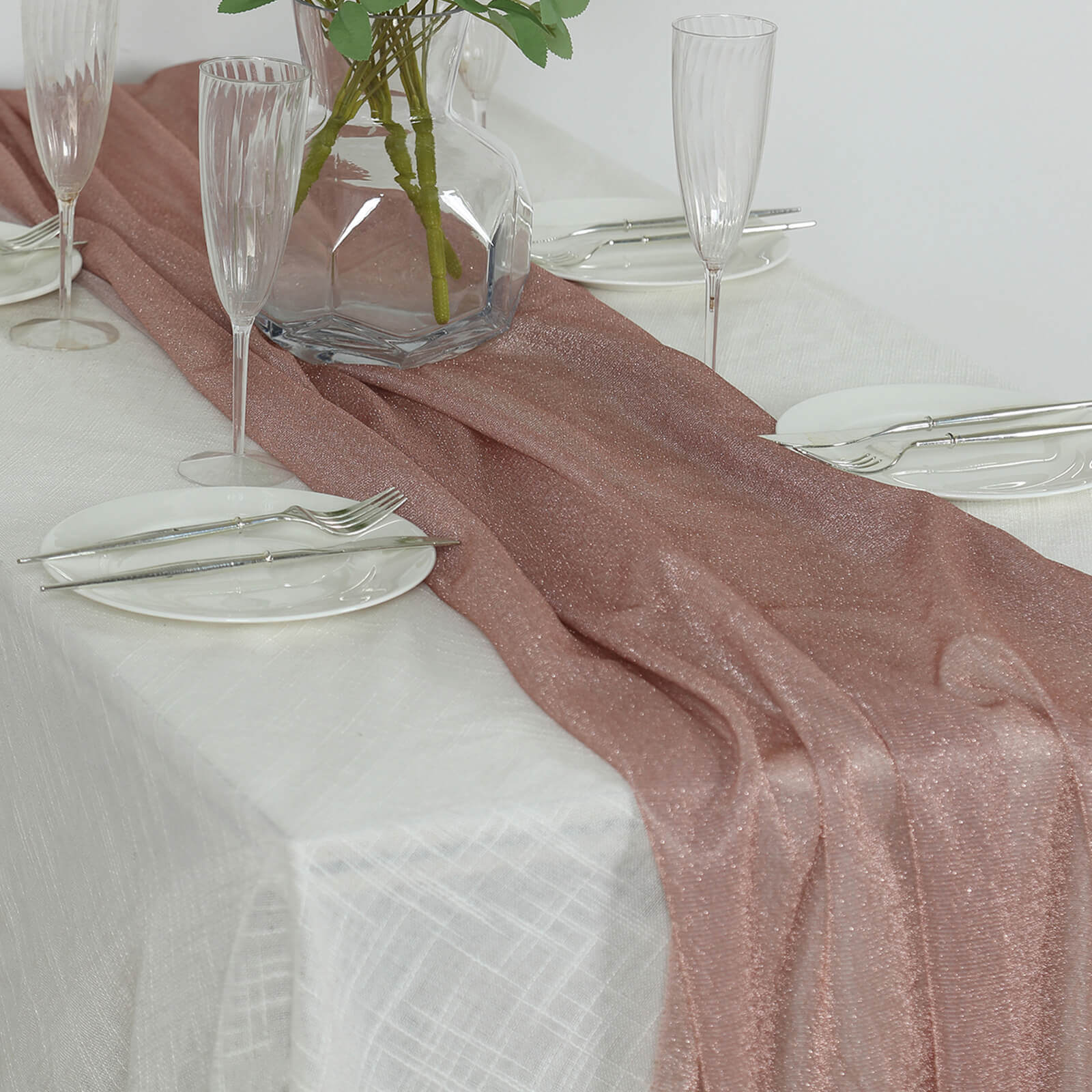 Glitter Gauze 27x120 Table Runner Rose Gold - Sparkling Reusable Sheer Table Linen