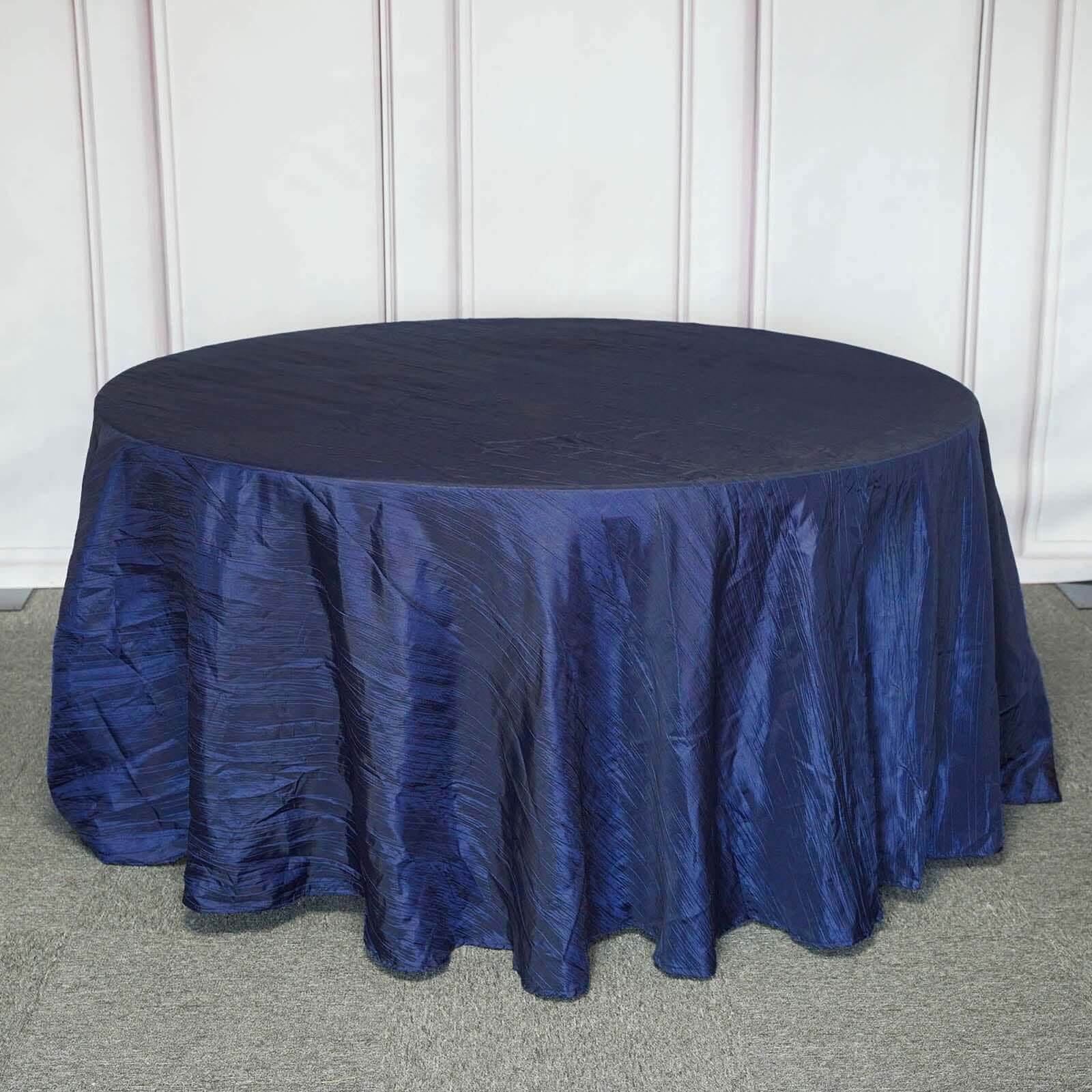 Taffeta 120 Round Tablecloth Navy Blue - Seamless Accordion Crinkle Table Cover