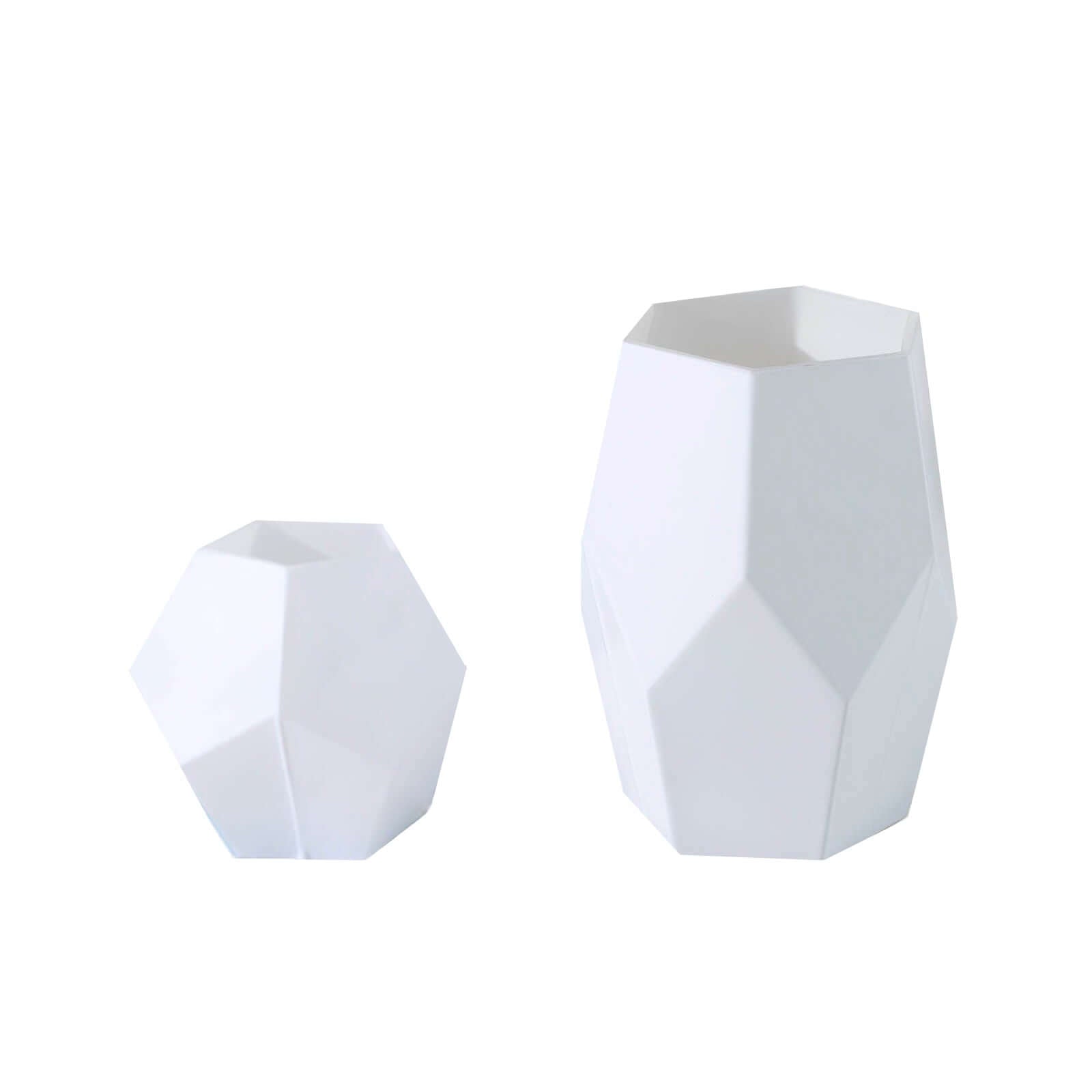 Set of 2 Glass Flower Vases Geometric Design Matte White - Stylish Modern Candle Holder Centerpieces 5, 8