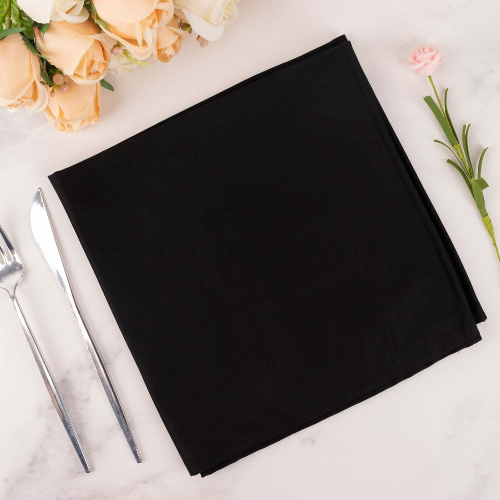 5 Pack Premium Scuba 20x20 Napkins Black - Durable & Reusable Dinner Napkins for a Polished Tablescape