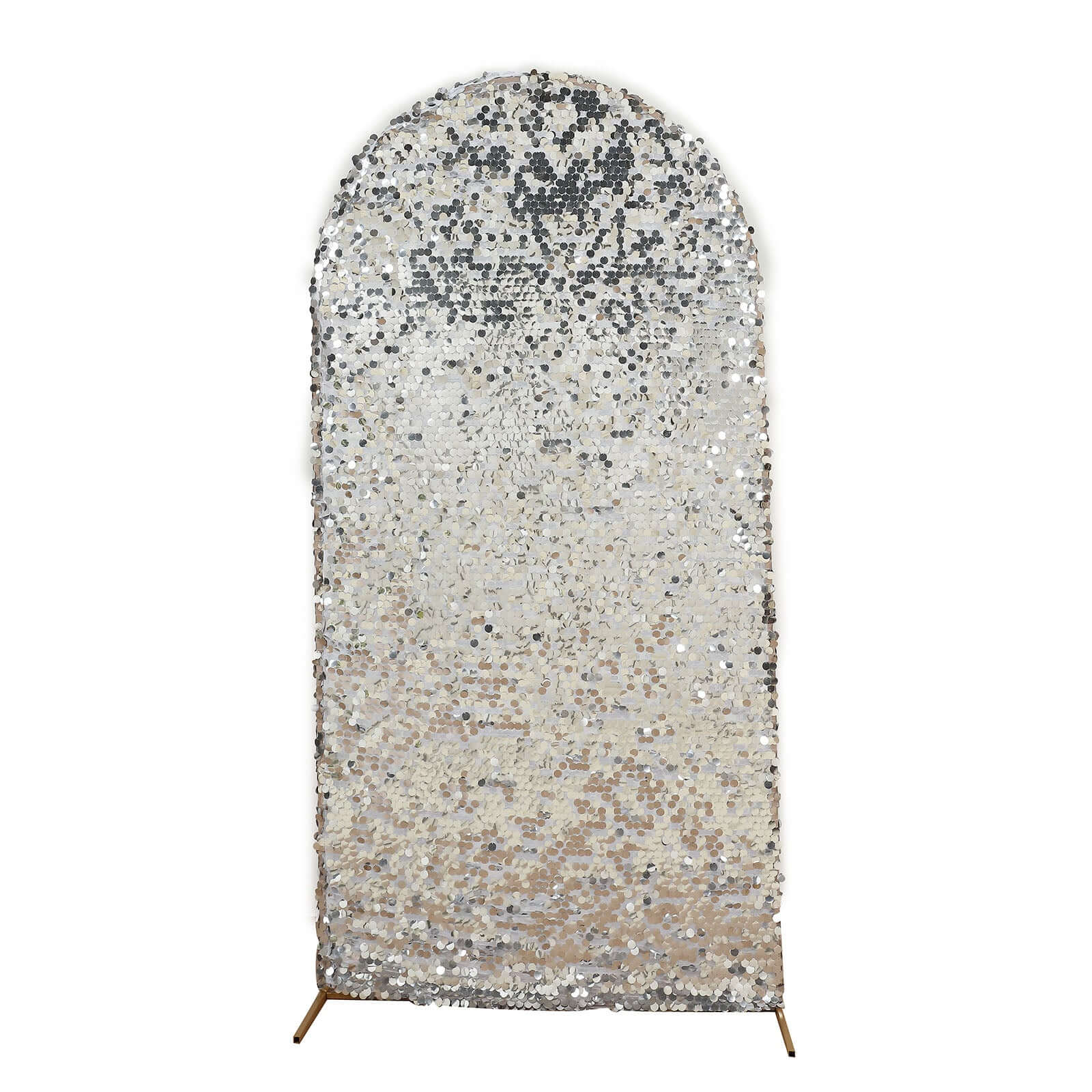 7ft Sparkly Silver Double Sided Big Payette Sequin Chiara Backdrop Stand Cover For Fitted Round Top Wedding Arch