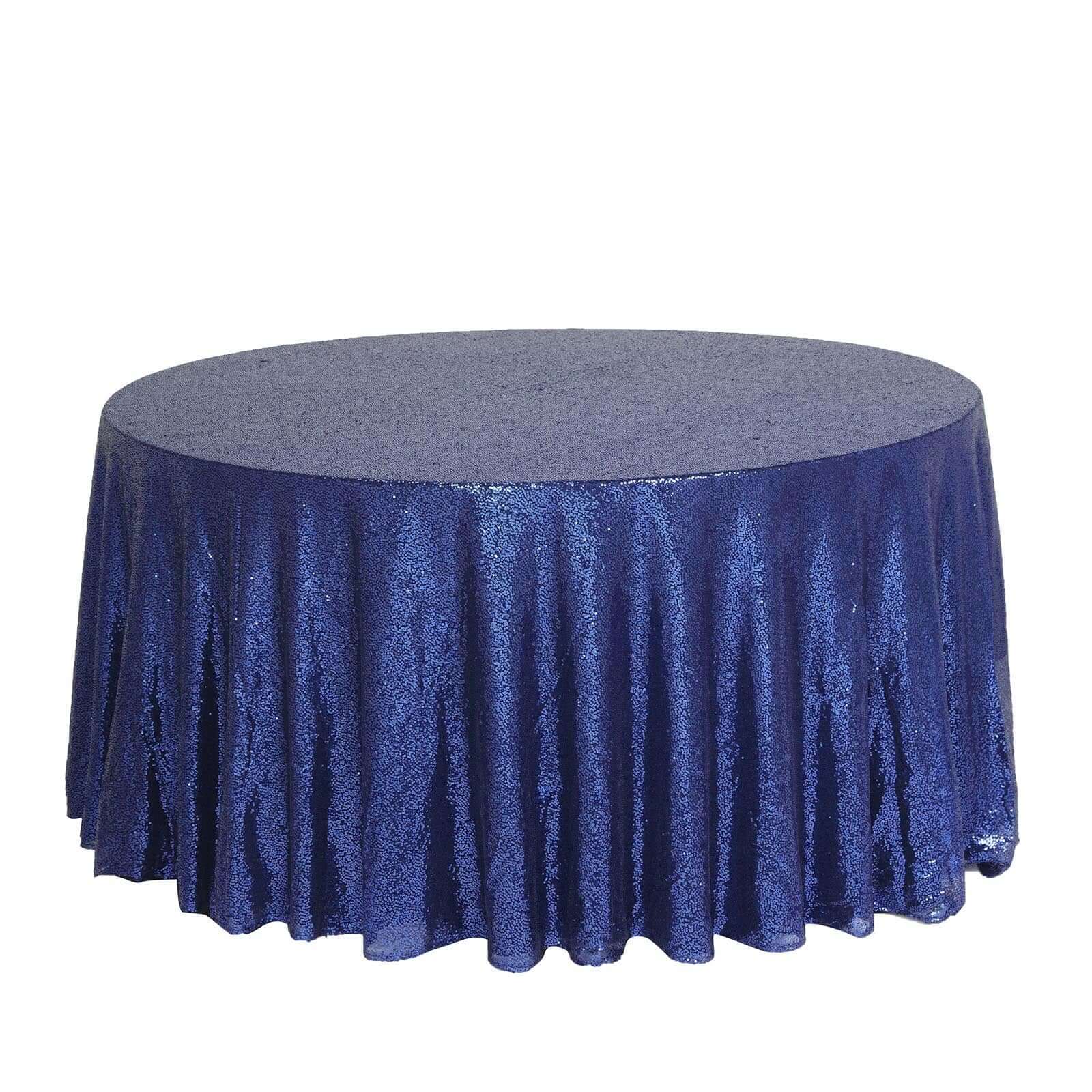 Sequin 132 Round Tablecloth Navy Blue - Seamless Dazzling Table Cover