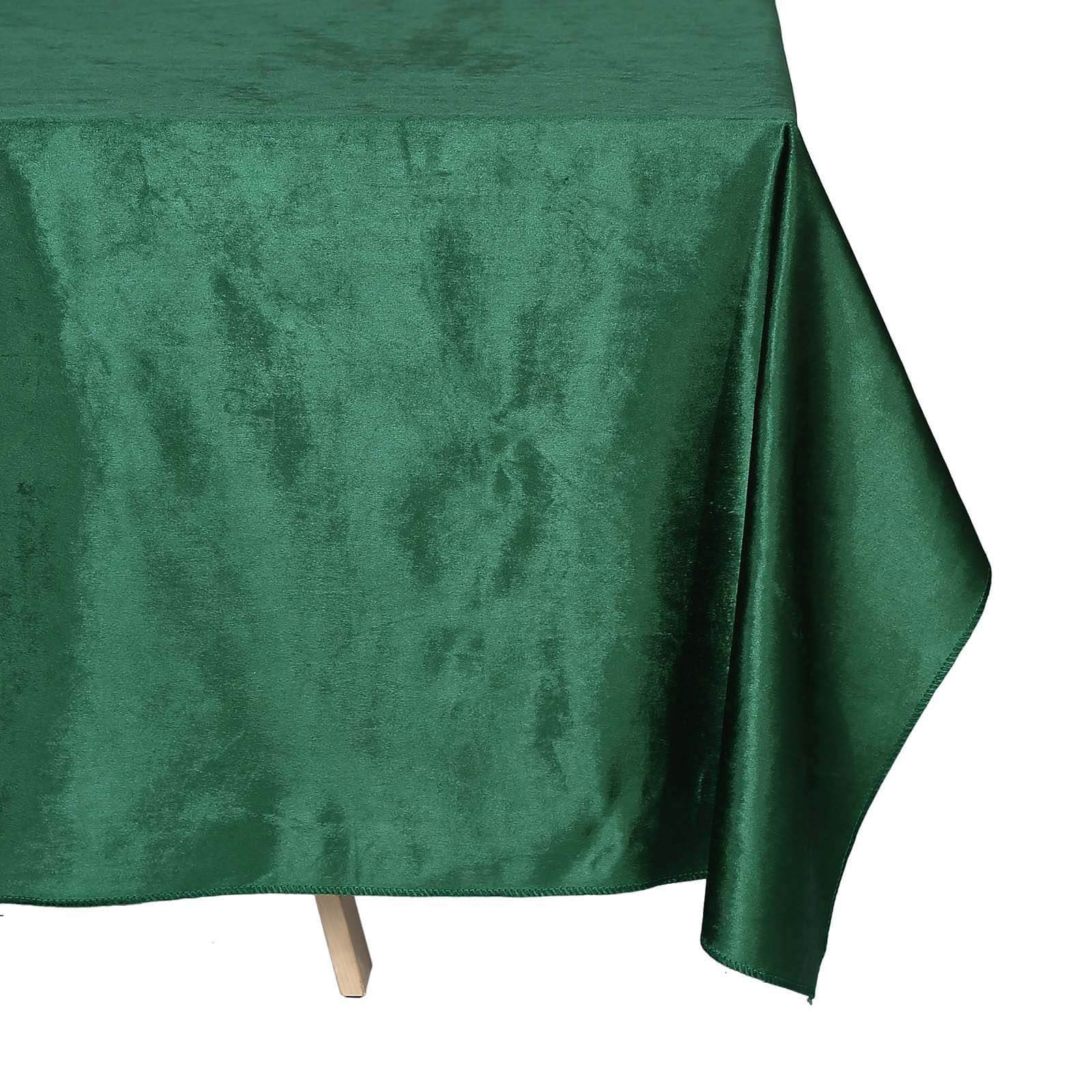 Premium Velvet 90x132 Rectangle Tablecloth Hunter Emerald Green - Reusable Soft & Seamless Table Cover