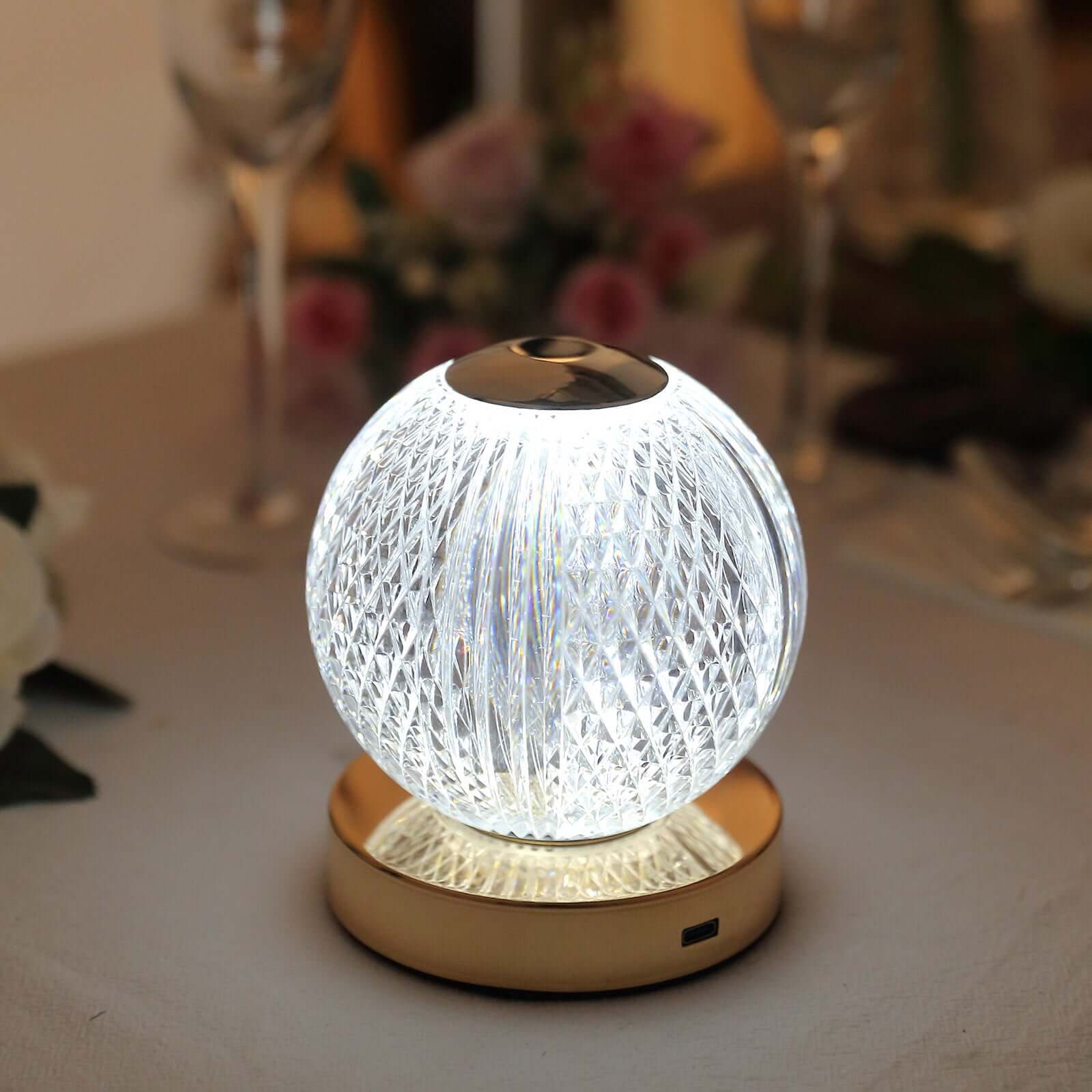 Acrylic LED Table Lamp Diamond Cut Ball Design Rechargeable - Dimmable Touch Control Decorative Night Light 5