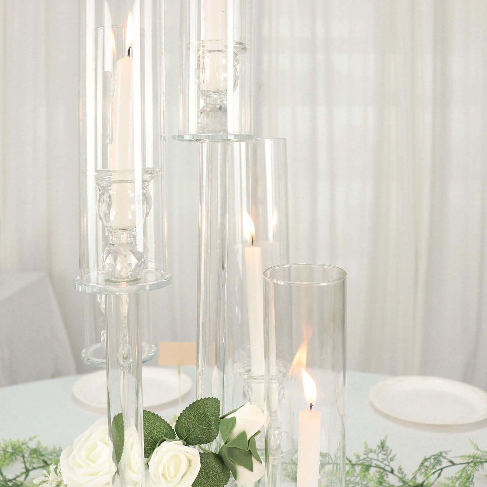 5-Arm Round Crystal Glass Candelabra Clear Taper Design - Chic Candle Holder Table Centerpiece for Weddings & Events 32