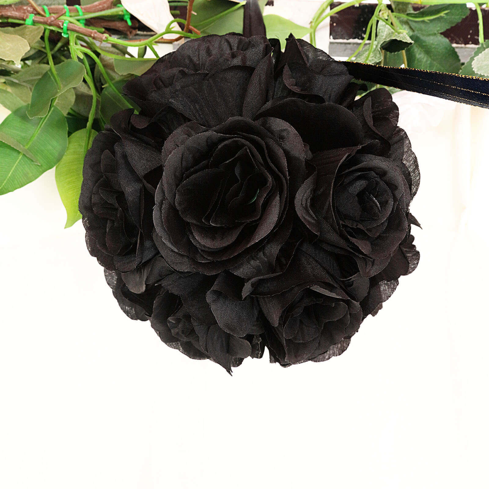 2 Pack 7 Black Artificial Silk Rose Kissing Ball, Faux Flower Ball