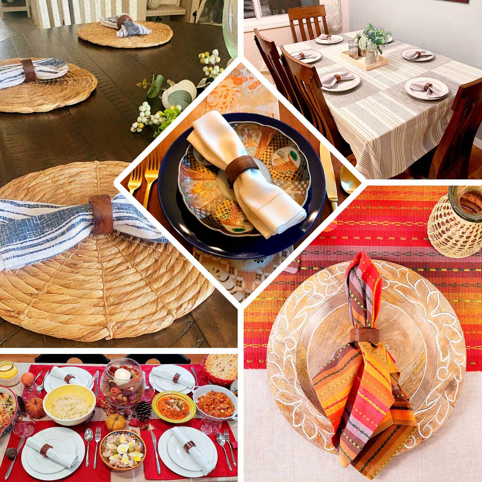 4 Pack 1.75 Cinnamon Brown Rustic Hardwood Farmhouse Napkin Rings, Boho Napkin Holder Wood Slices