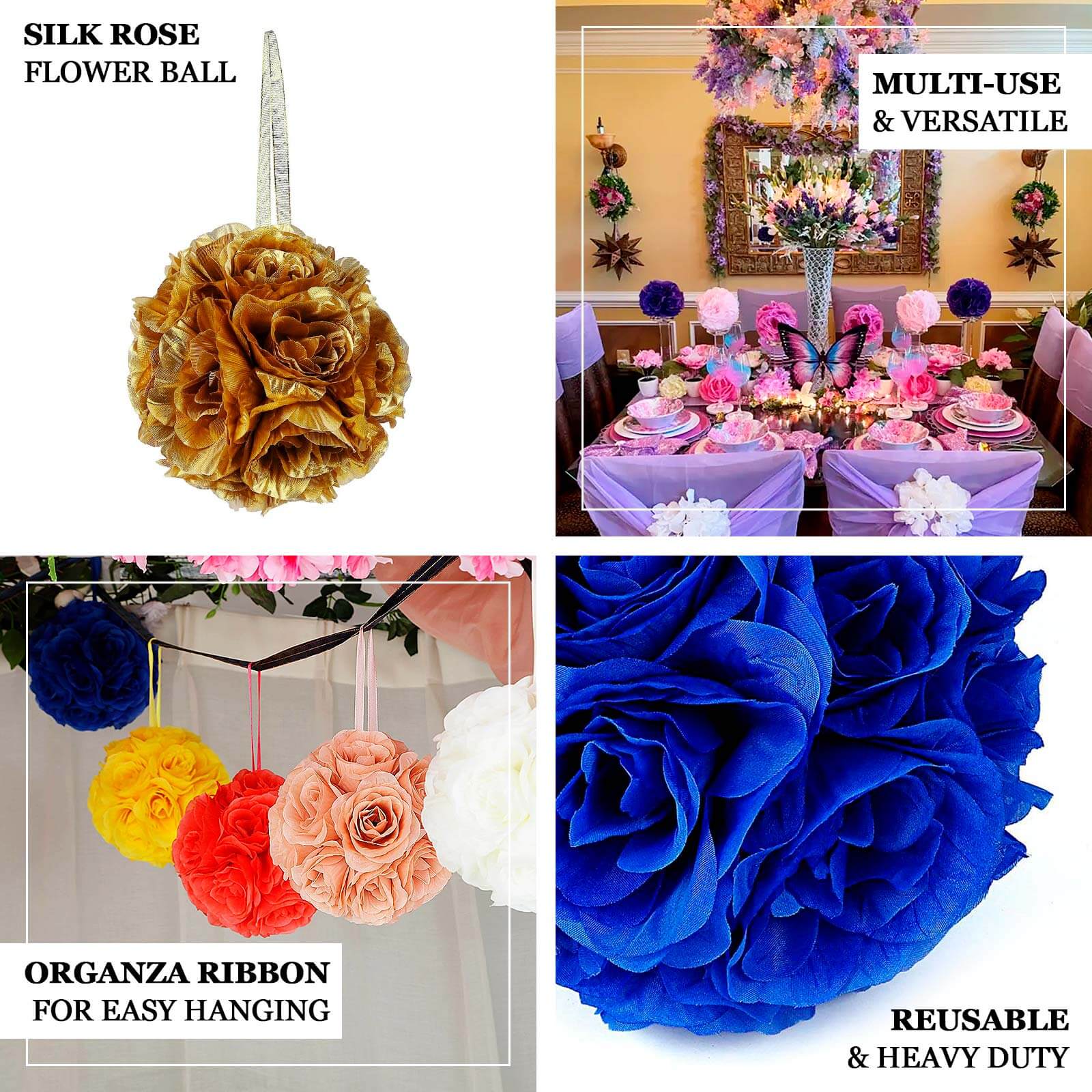 2 Pack 7 Purple Artificial Silk Rose Kissing Ball, Faux Flower Ball