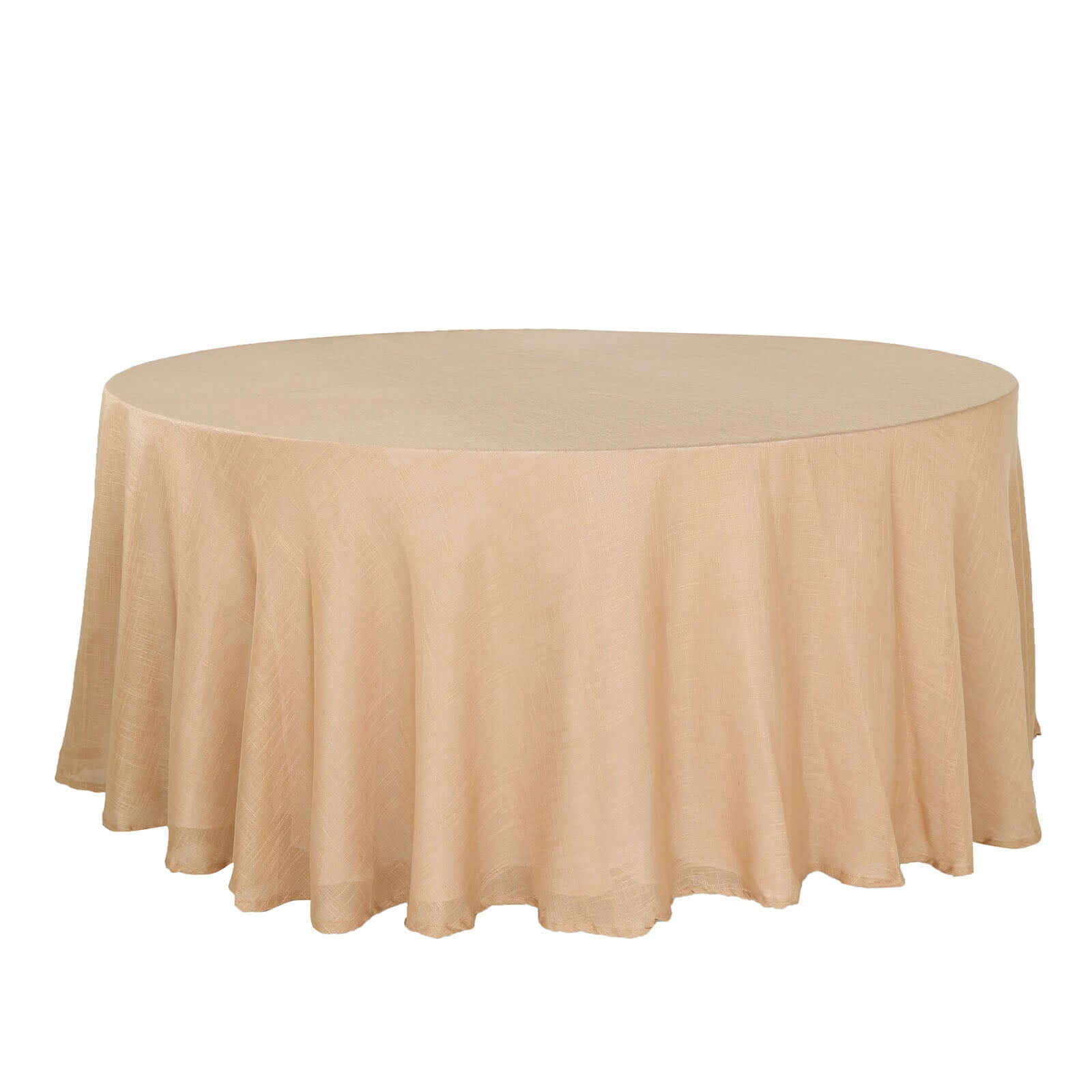 Faux Linen 120 Round Tablecloth Natural - Slubby Texture Wrinkle-Resistant Seamless Table Cover