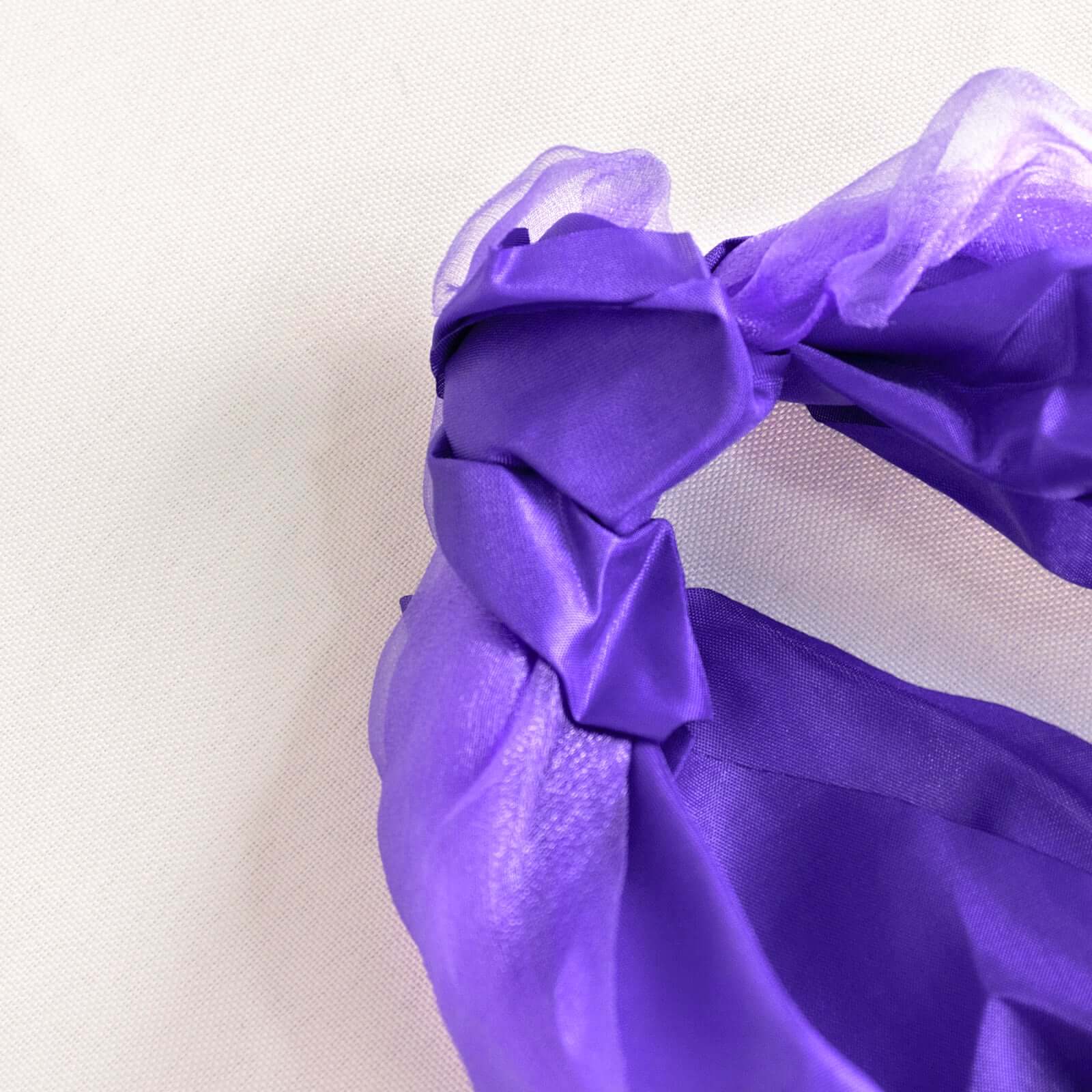 5 Pack Chiffon Satin Chair Sashes Purple - Easy to Install Ruffled Curly Willow