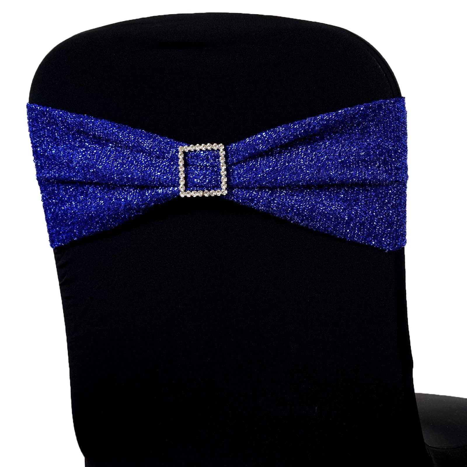 5 Pack Metallic Shimmer Tinsel Spandex Chair Sashes Royal Blue - Durable and Reusable Stretch Chair Bands