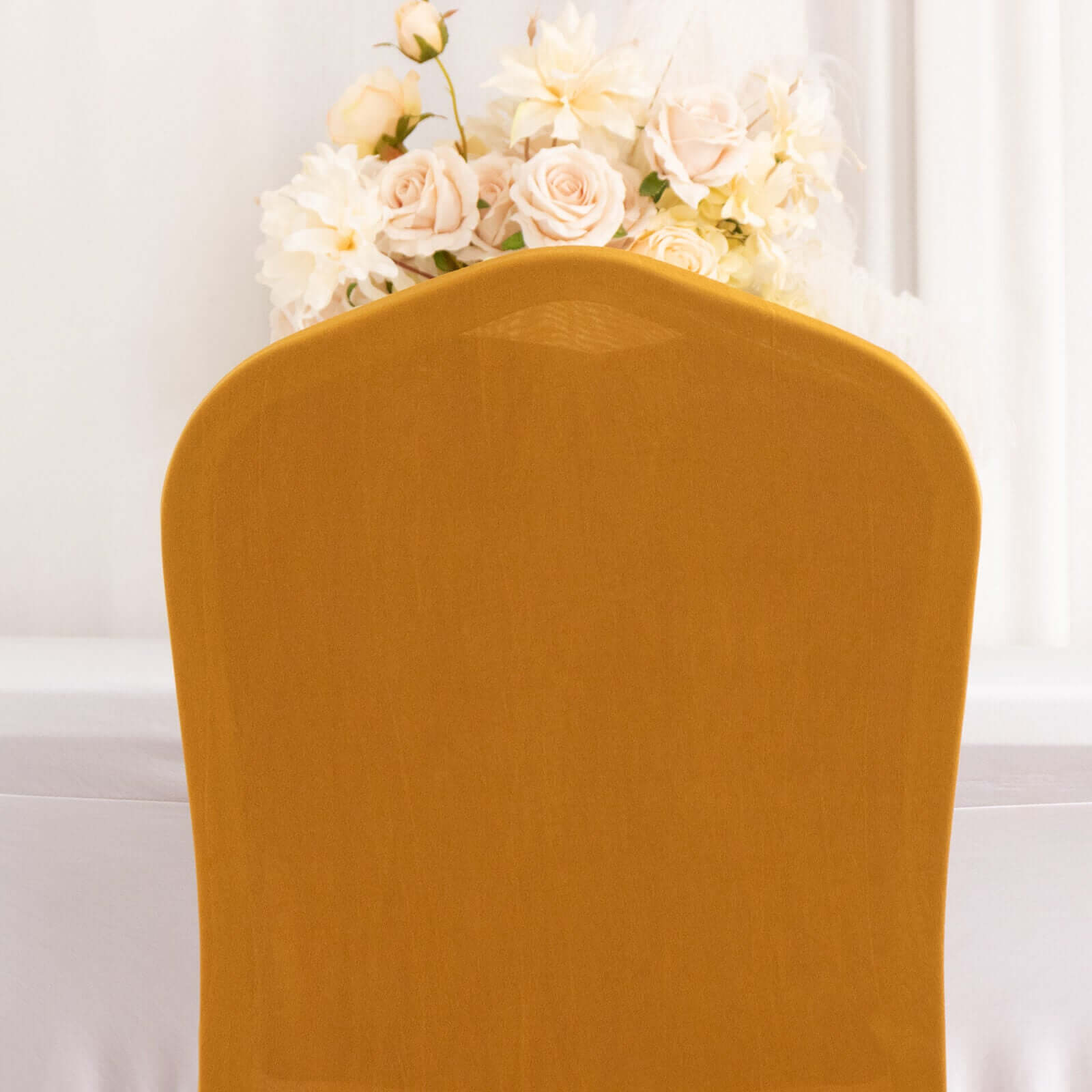 Spandex Chair Cover with Ruffle Pleated Skirt for Banquet Chairs Gold - 1-Piece Stretch Fitted Slipcover