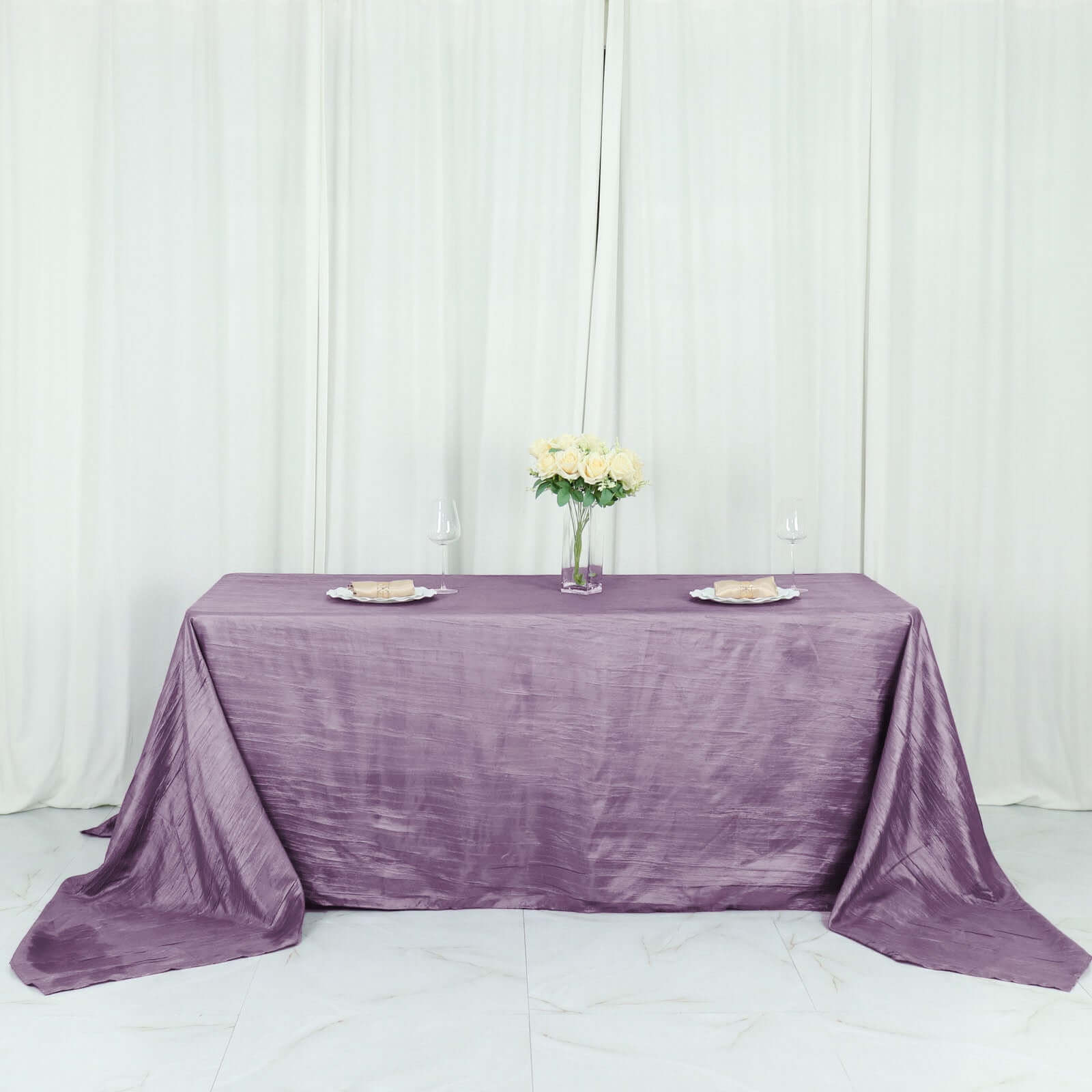 Taffeta 90x156 Rectangle Tablecloth Violet Amethyst - Accordion Crinkle Seamless Table Cover