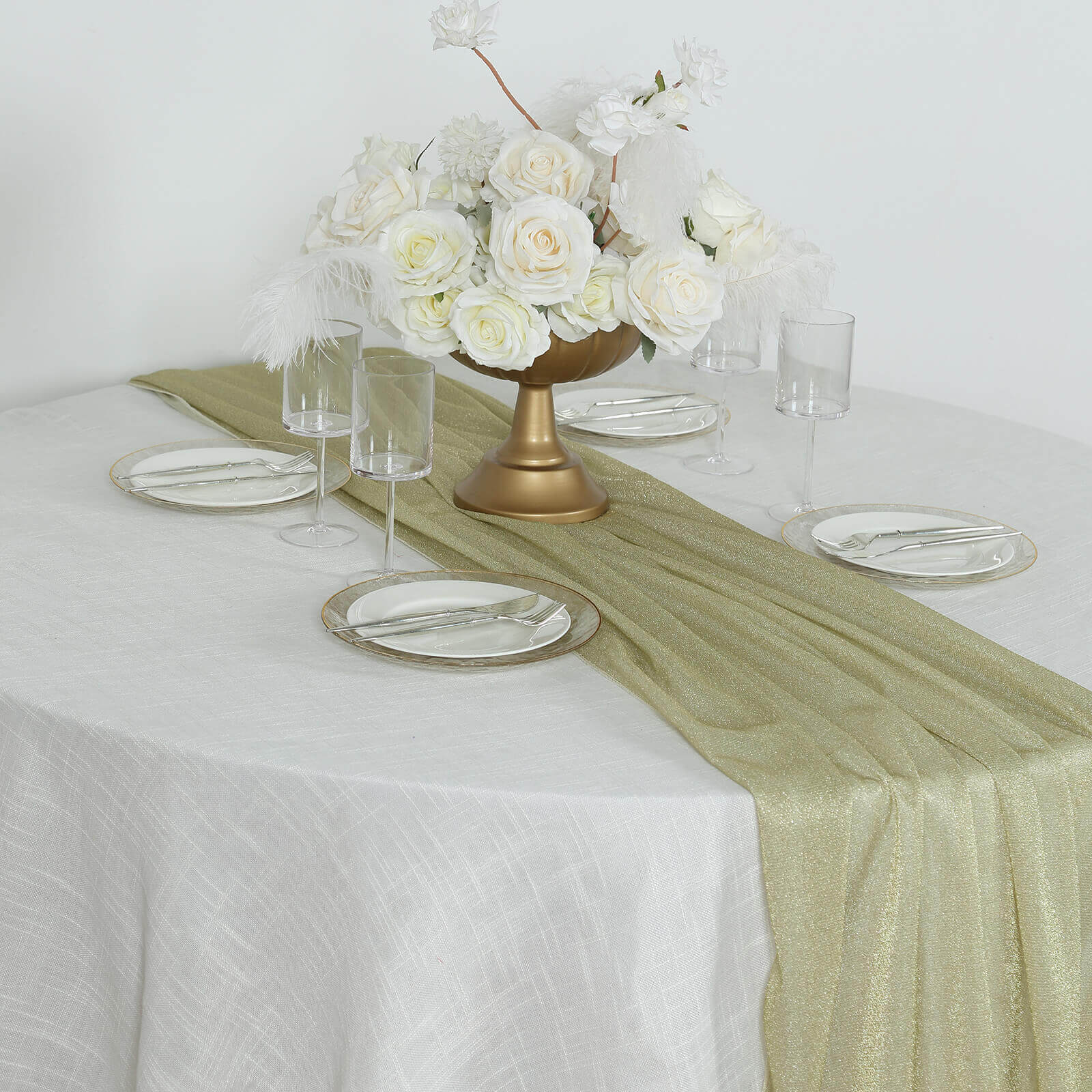 Glitter Gauze 27x120 Table Runner Champagne - Sparkling Reusable Sheer Table Linen