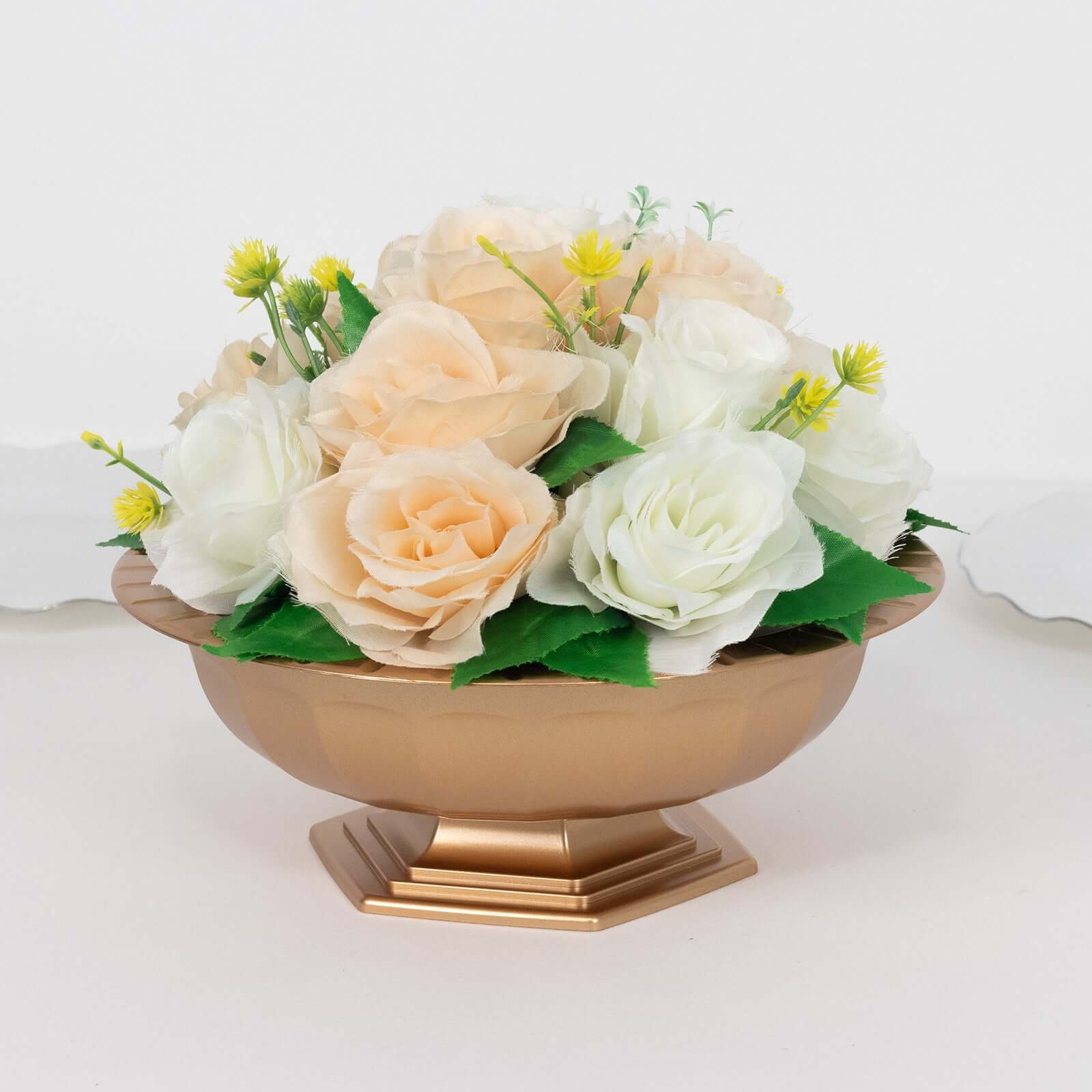 3-Pack Plastic Footed Compote Bowl Flower Vases Roman Style Gold - Round Decorative Pedestal Table Centerpieces 10