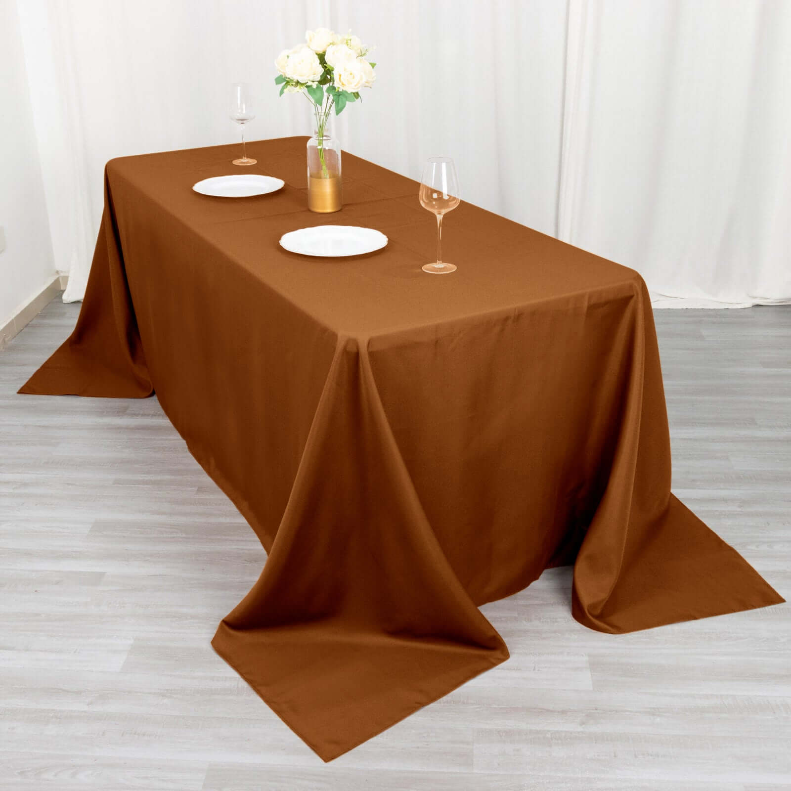 Polyester 90x132 Rectangle Tablecloth Cinnamon Brown - Seamless Wrinkle-Resistant Table Cover