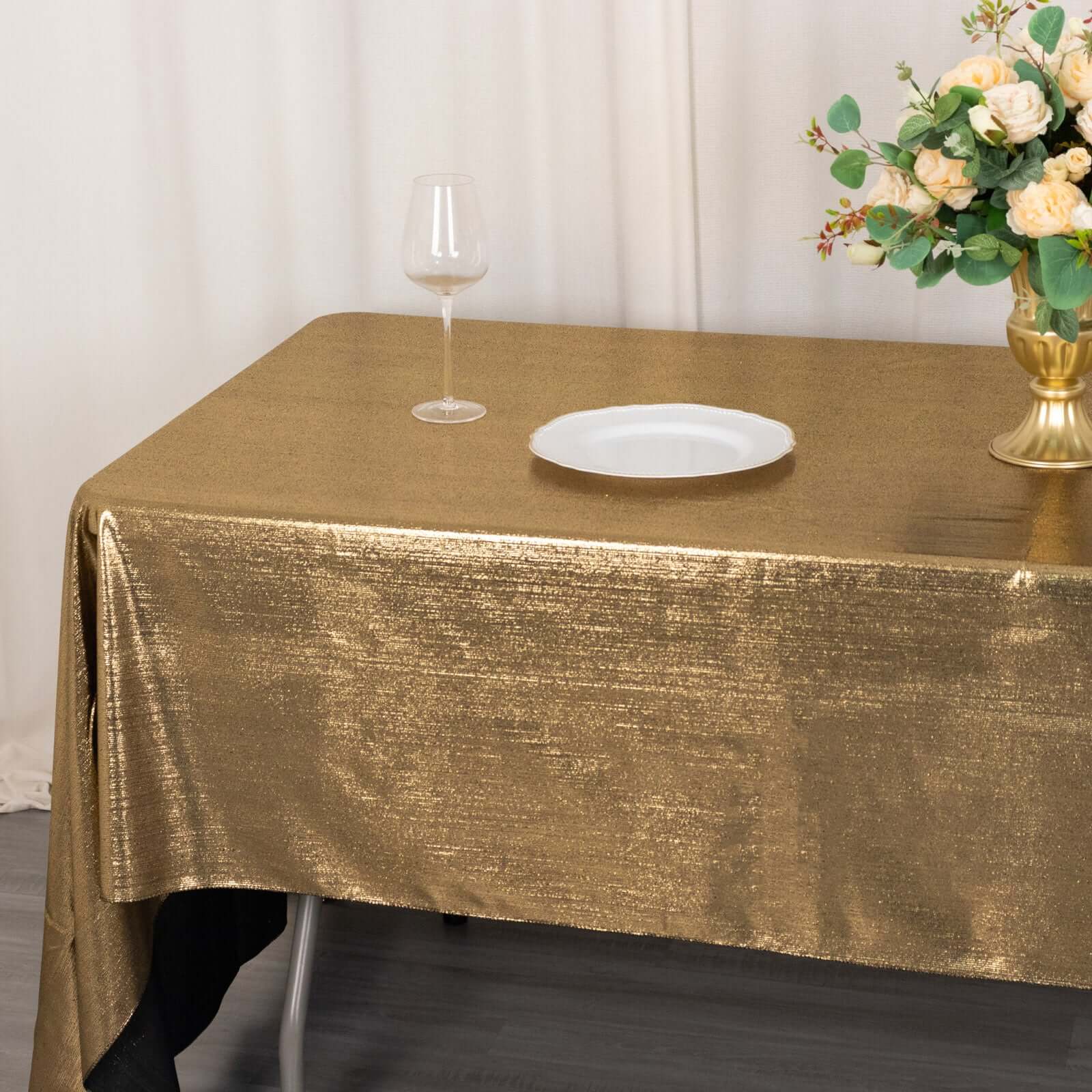 Sequin Dots Polyester 60x126 Rectangle Tablecloth Shimmering Antique Gold - Wrinkle Free & Sparkling Table Cover