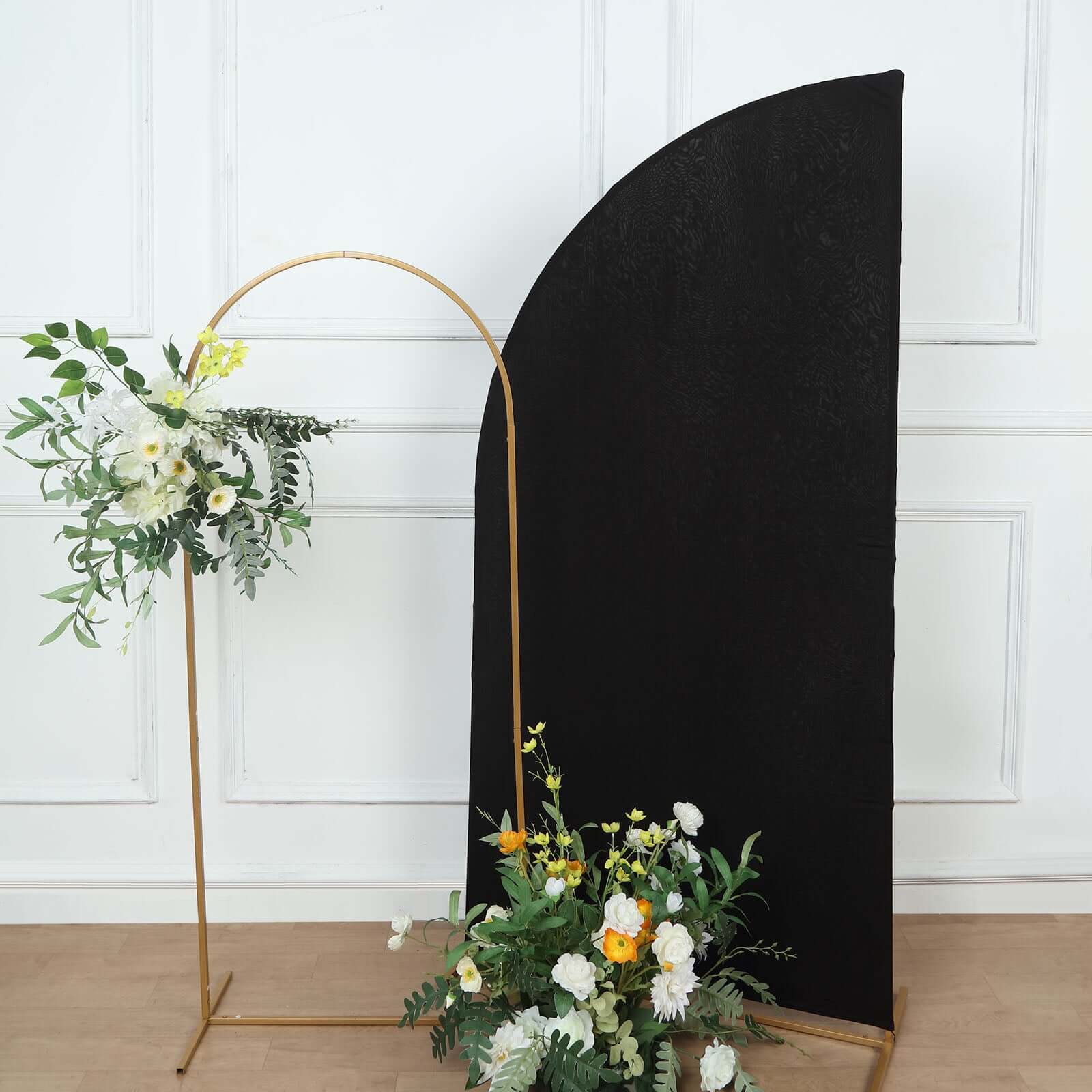 6ft Matte Black Spandex Half Moon Chiara Backdrop Stand Cover, Custom Fitted Wedding Arch Cover