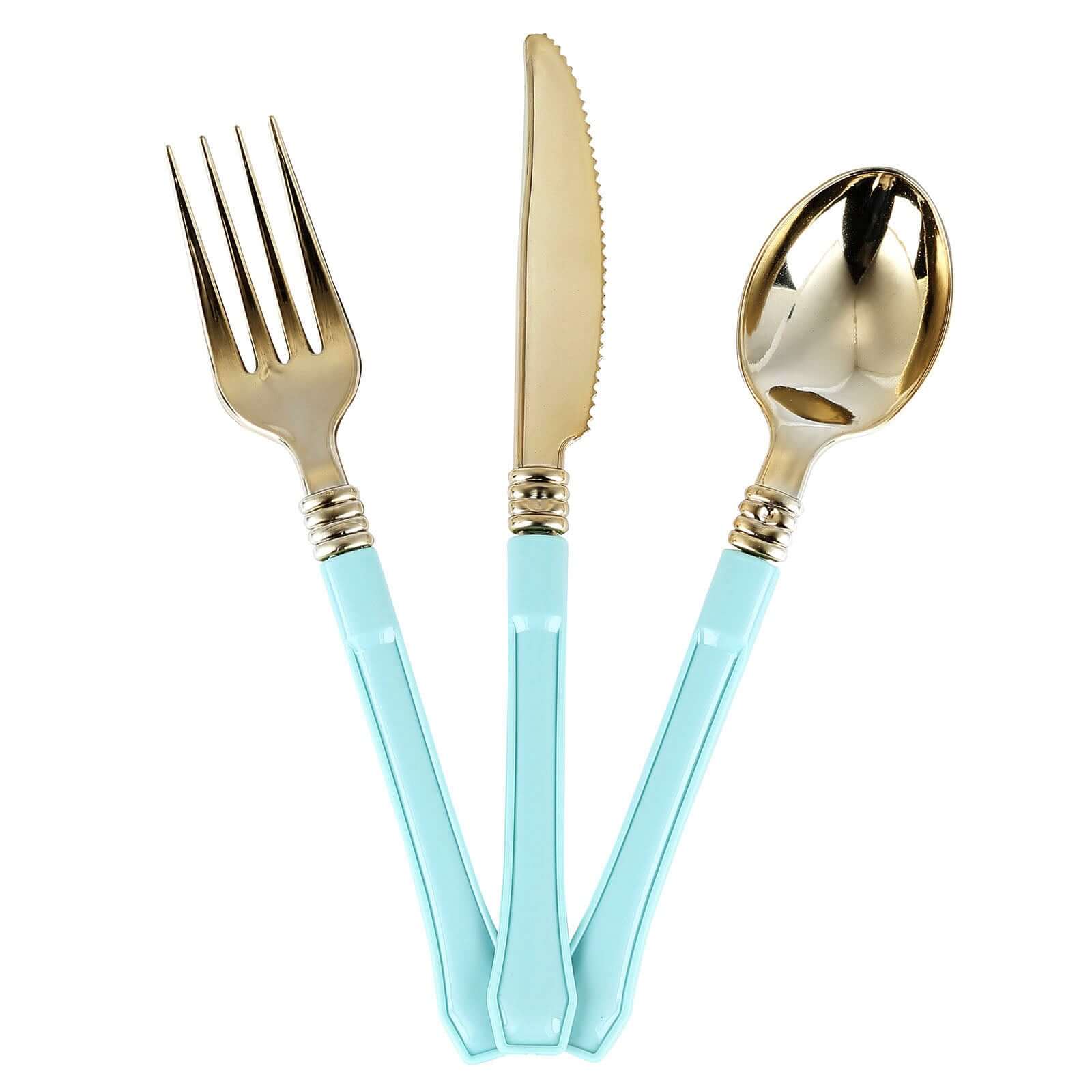 24-Pack Plastic Spoons with Light Blue Handle Gold - Heavy Duty Disposable Silverware 7